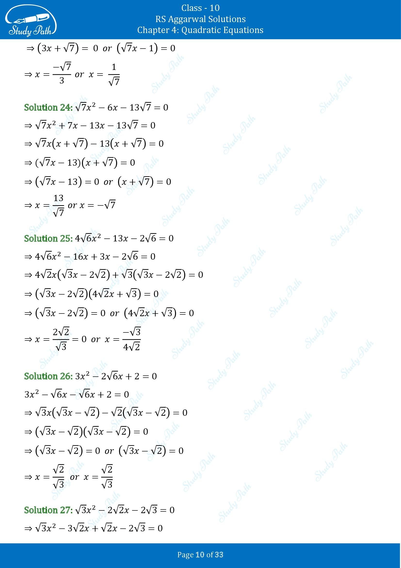 RS Aggarwal Solutions for Class 10 Chapter 4 Quadratic Equations Exercise 4A 00010