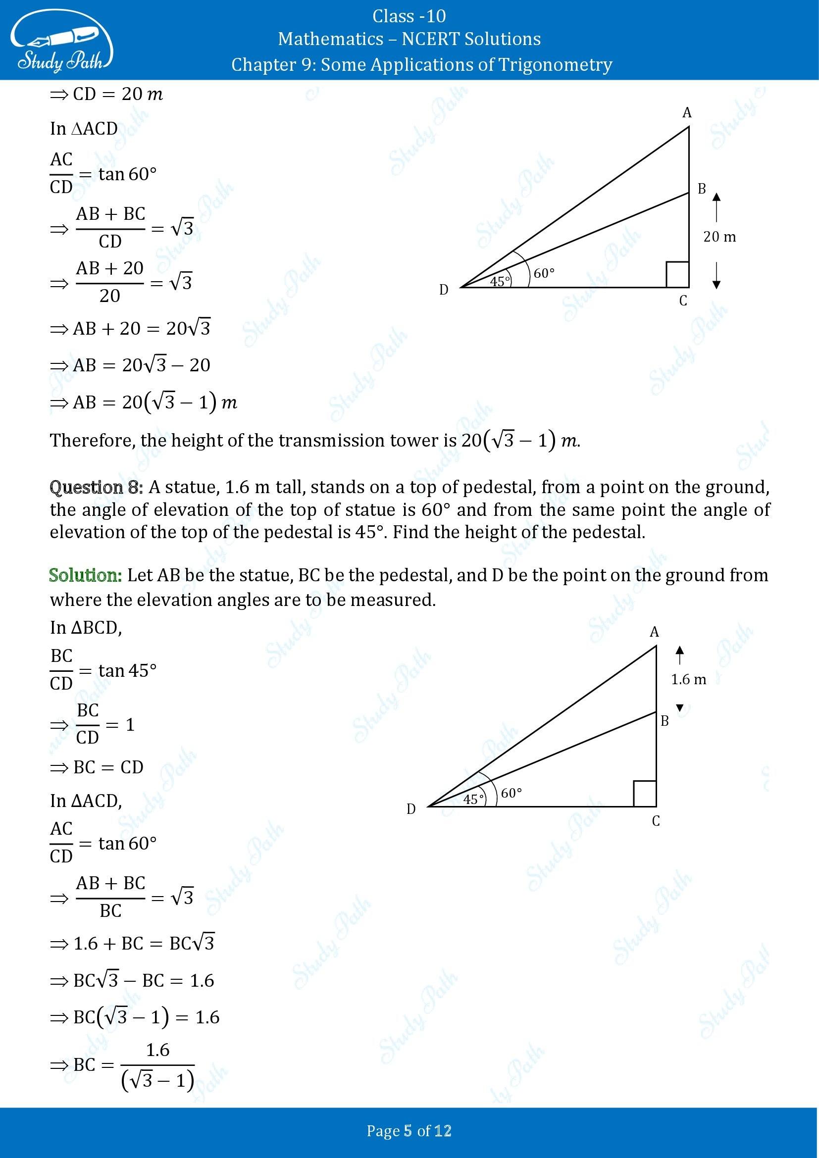 NCERT Solutions for Class 10 Maths Chapter 9 Some Applications of Trigonometry Exercise 9.1 00005