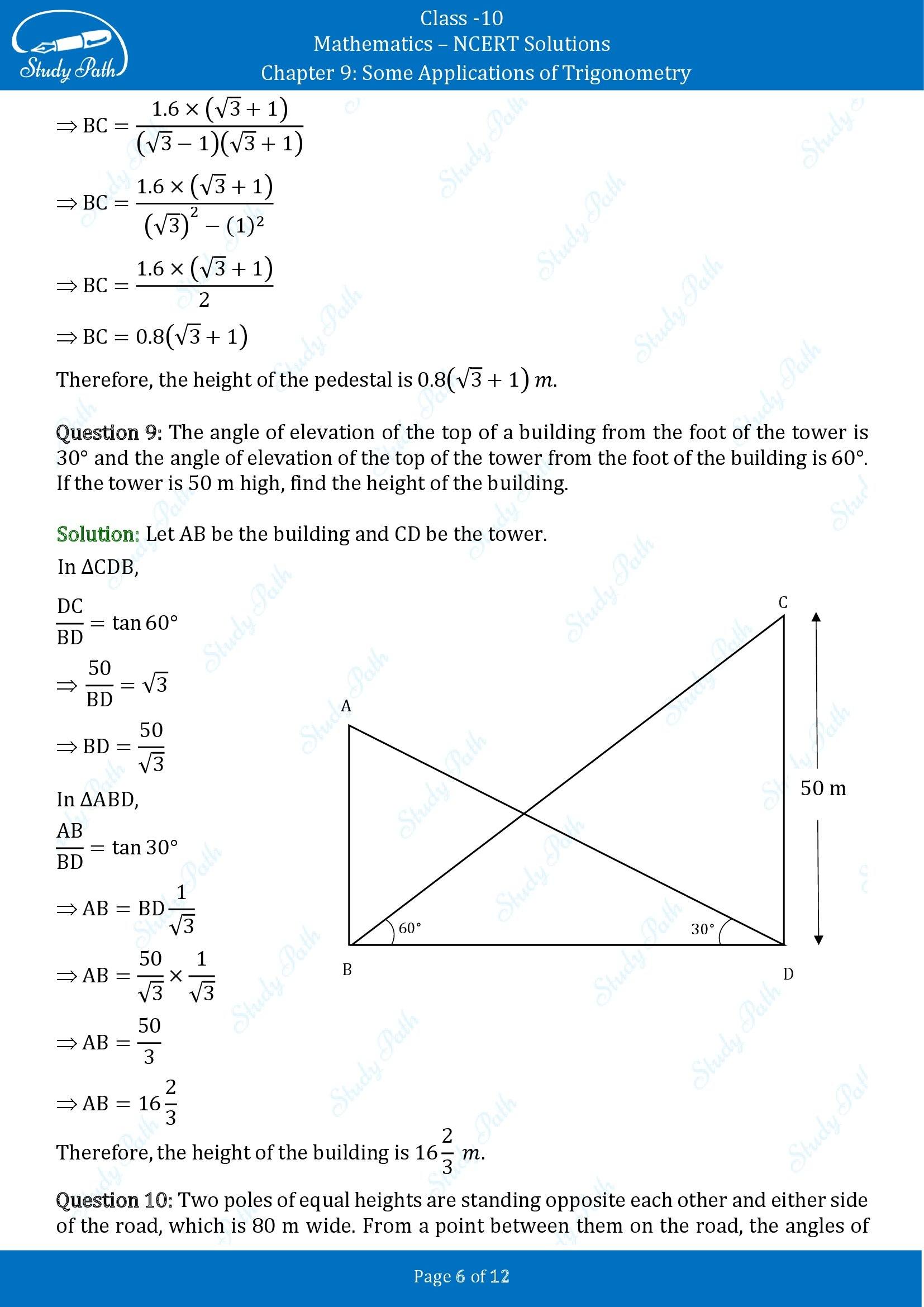 NCERT Solutions for Class 10 Maths Chapter 9 Some Applications of Trigonometry Exercise 9.1 00006