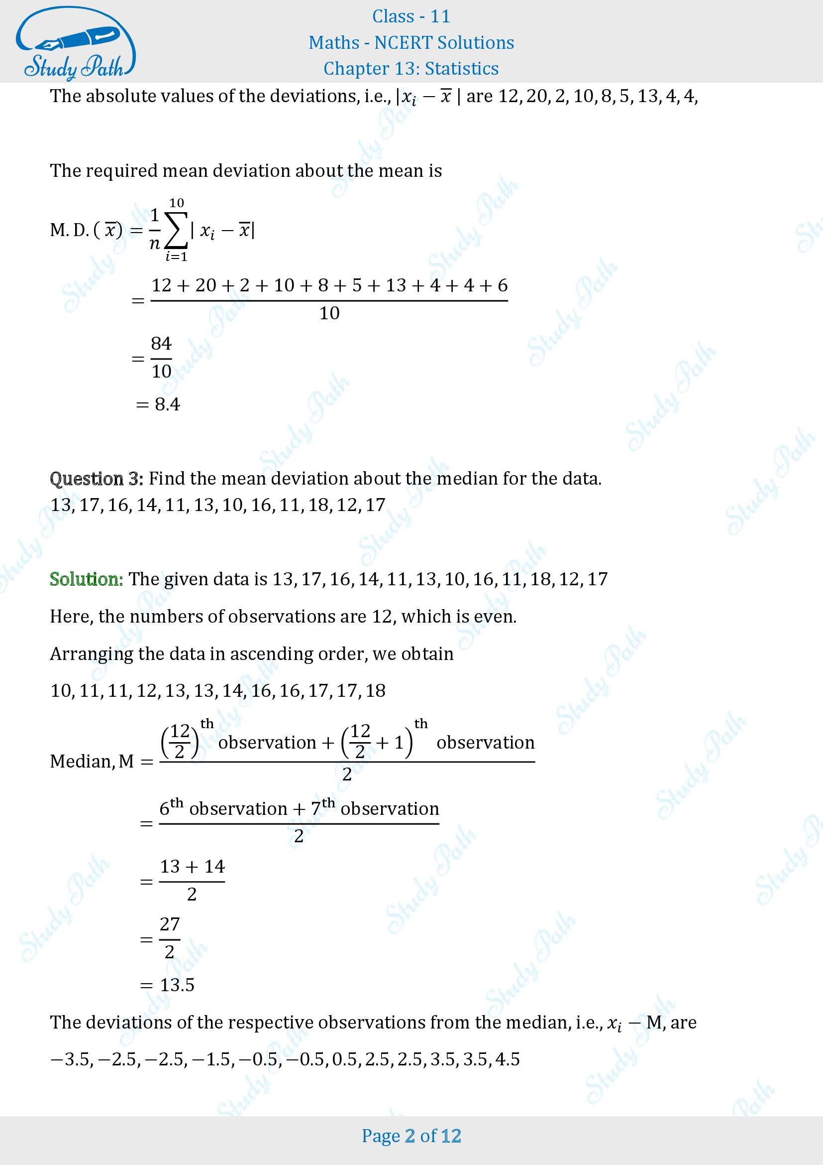 NCERT Solutions for Class 11 Maths Chapter 13 Statistics Exercise 13.1 00002