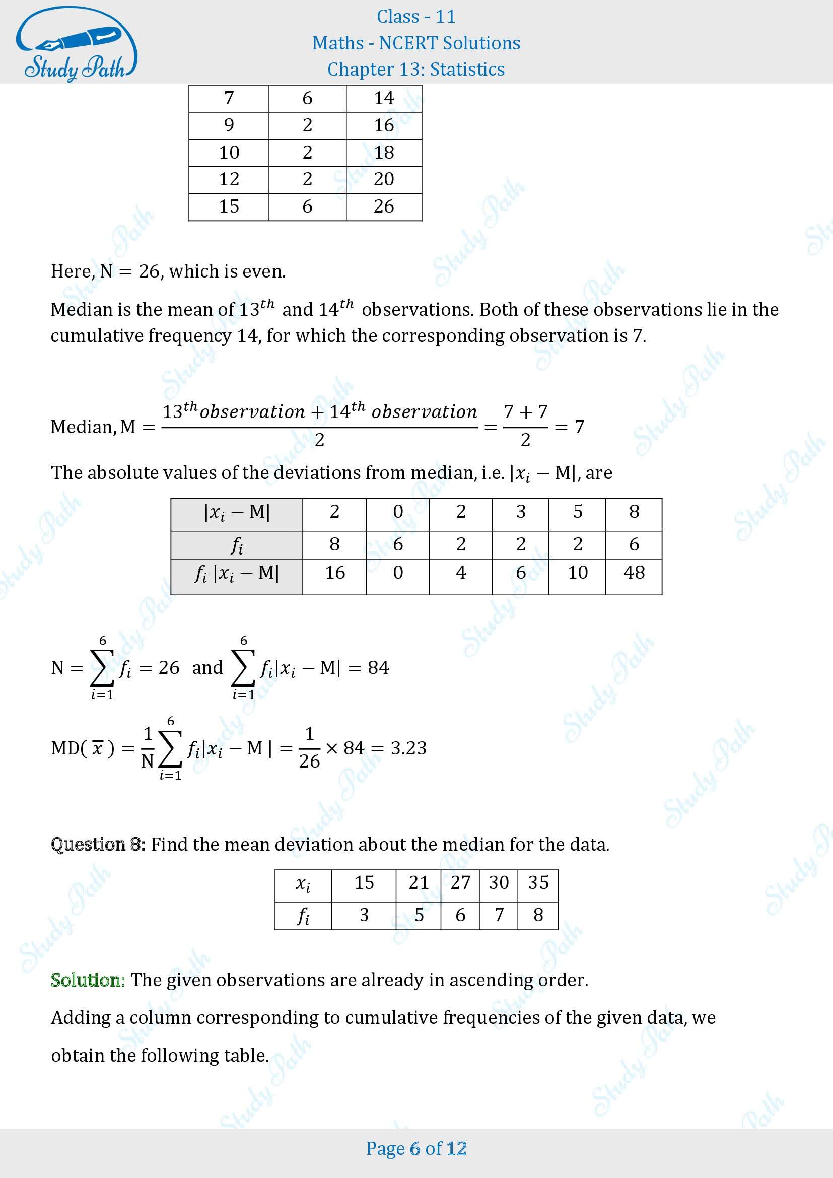 NCERT Solutions for Class 11 Maths Chapter 13 Statistics Exercise 13.1 00006