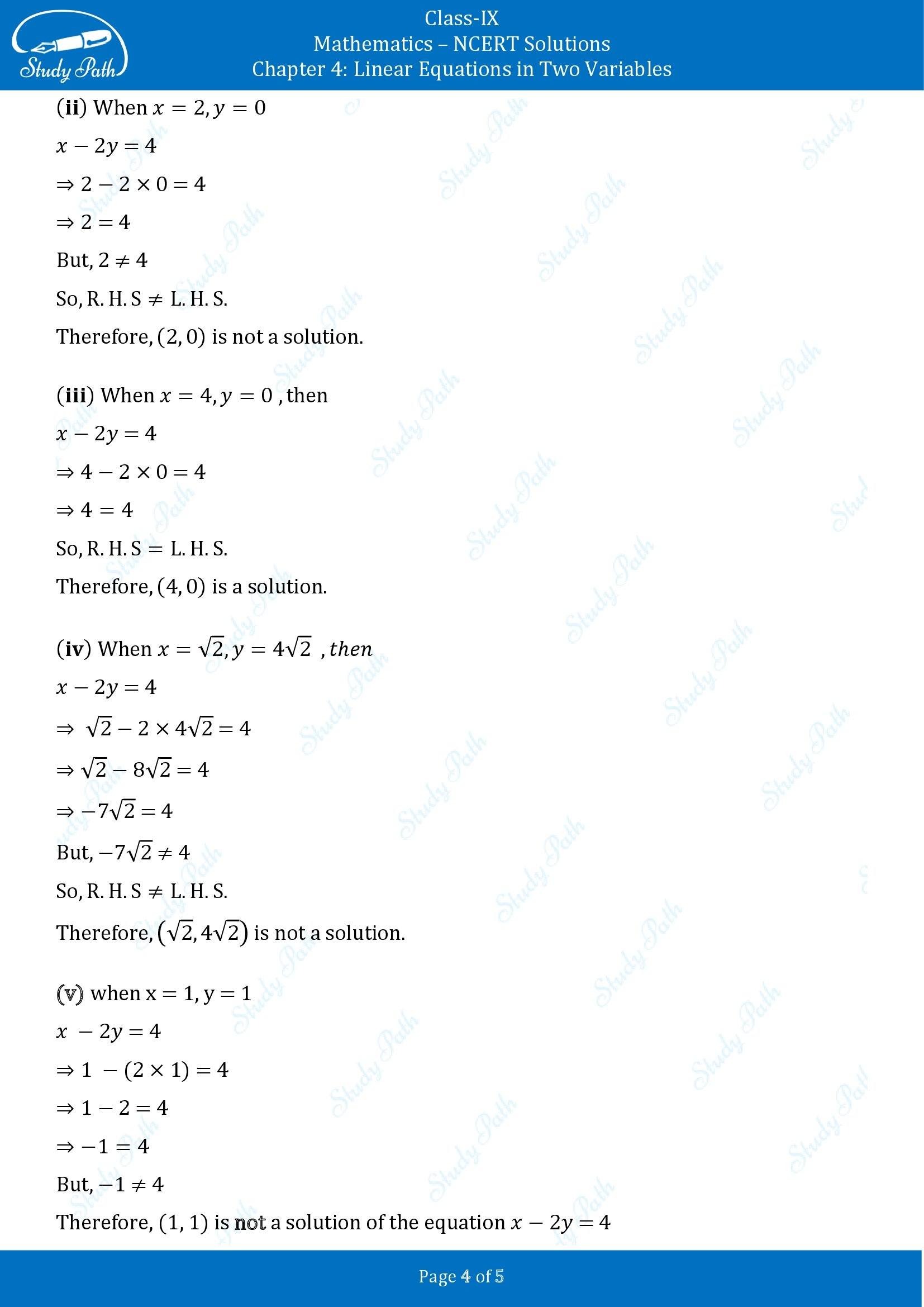 NCERT Solutions for Class 9 Maths Chapter 4 Linear Equations in Two Variables Exercise 4.2 00004