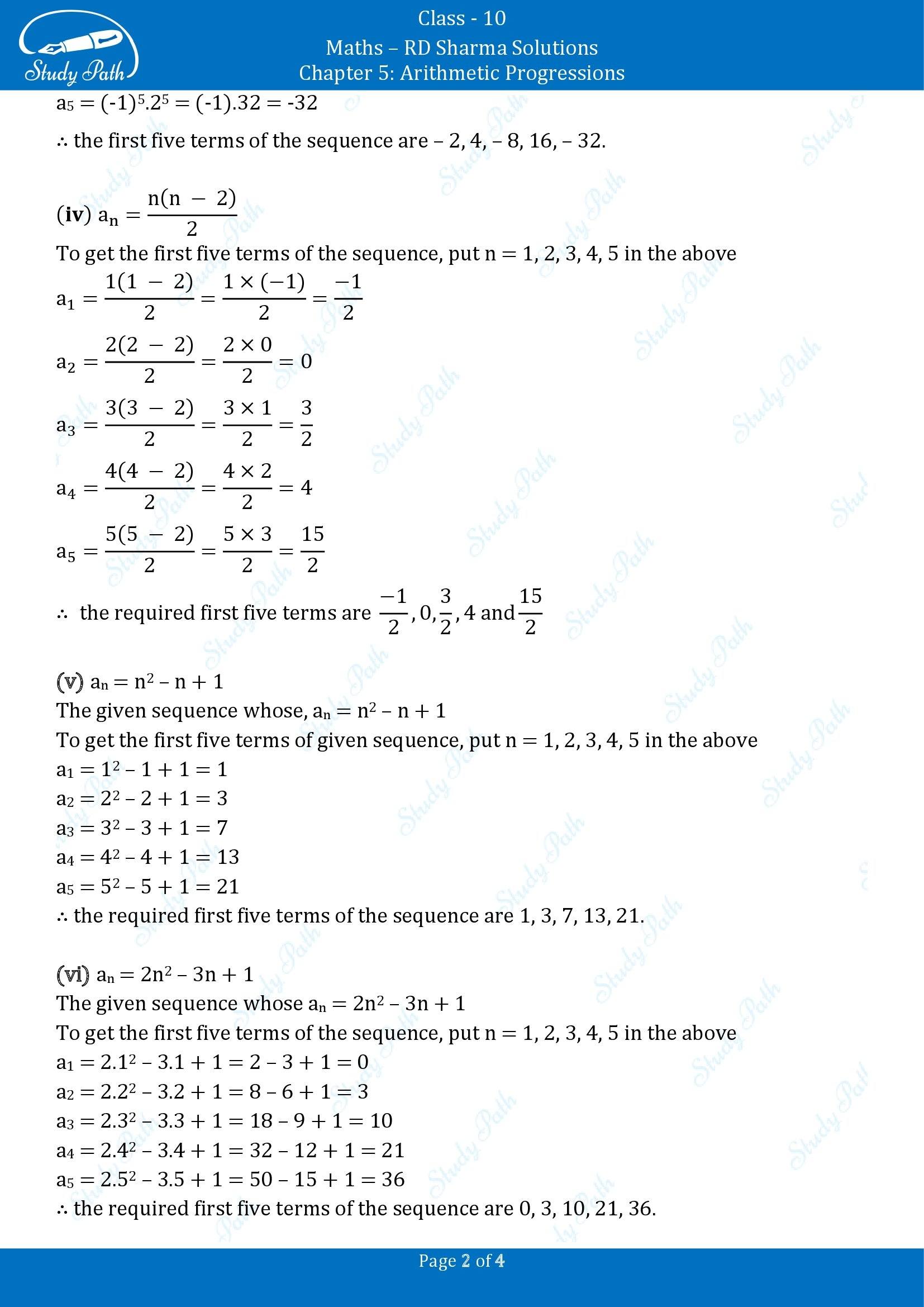 RD Sharma Solutions Class 10 Chapter 5 Arithmetic Progressions Exercise 5.1 00002