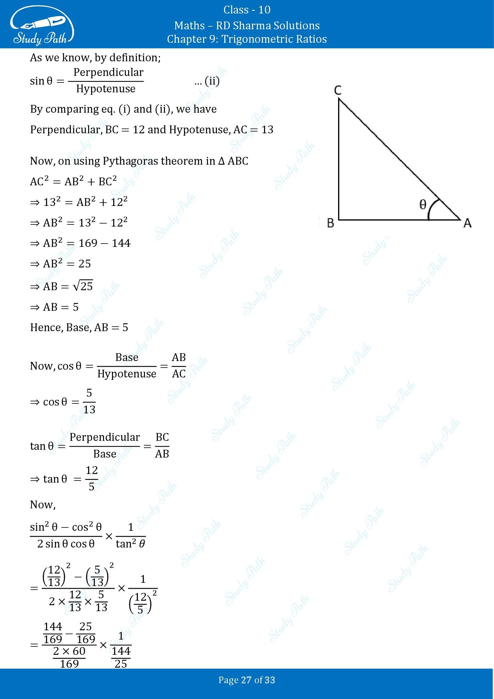 RD Sharma Solutions Class 10 Chapter 9 Trigonometric Ratios Exercise 9.1 00027