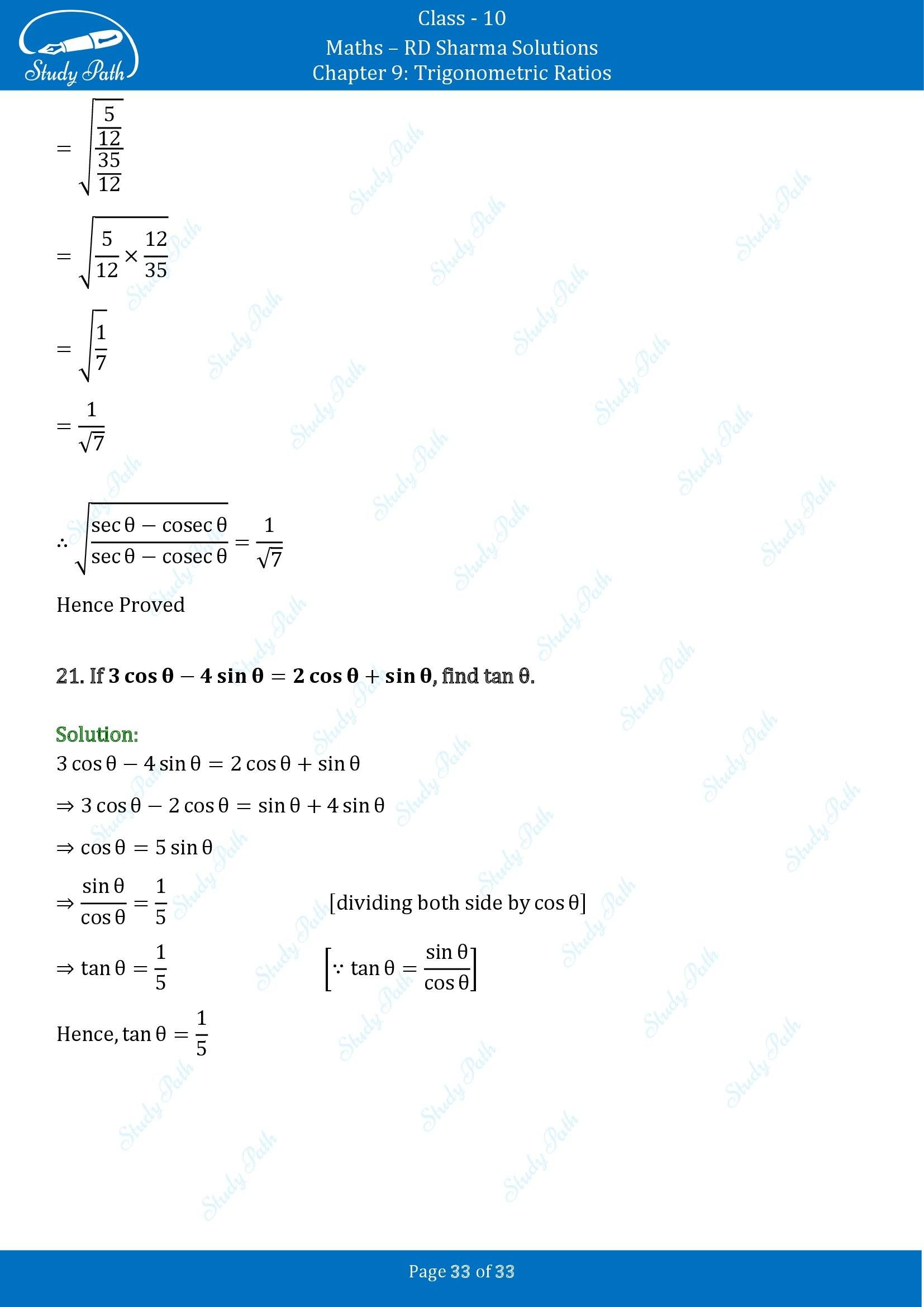RD Sharma Solutions Class 10 Chapter 9 Trigonometric Ratios Exercise 9.1 00033