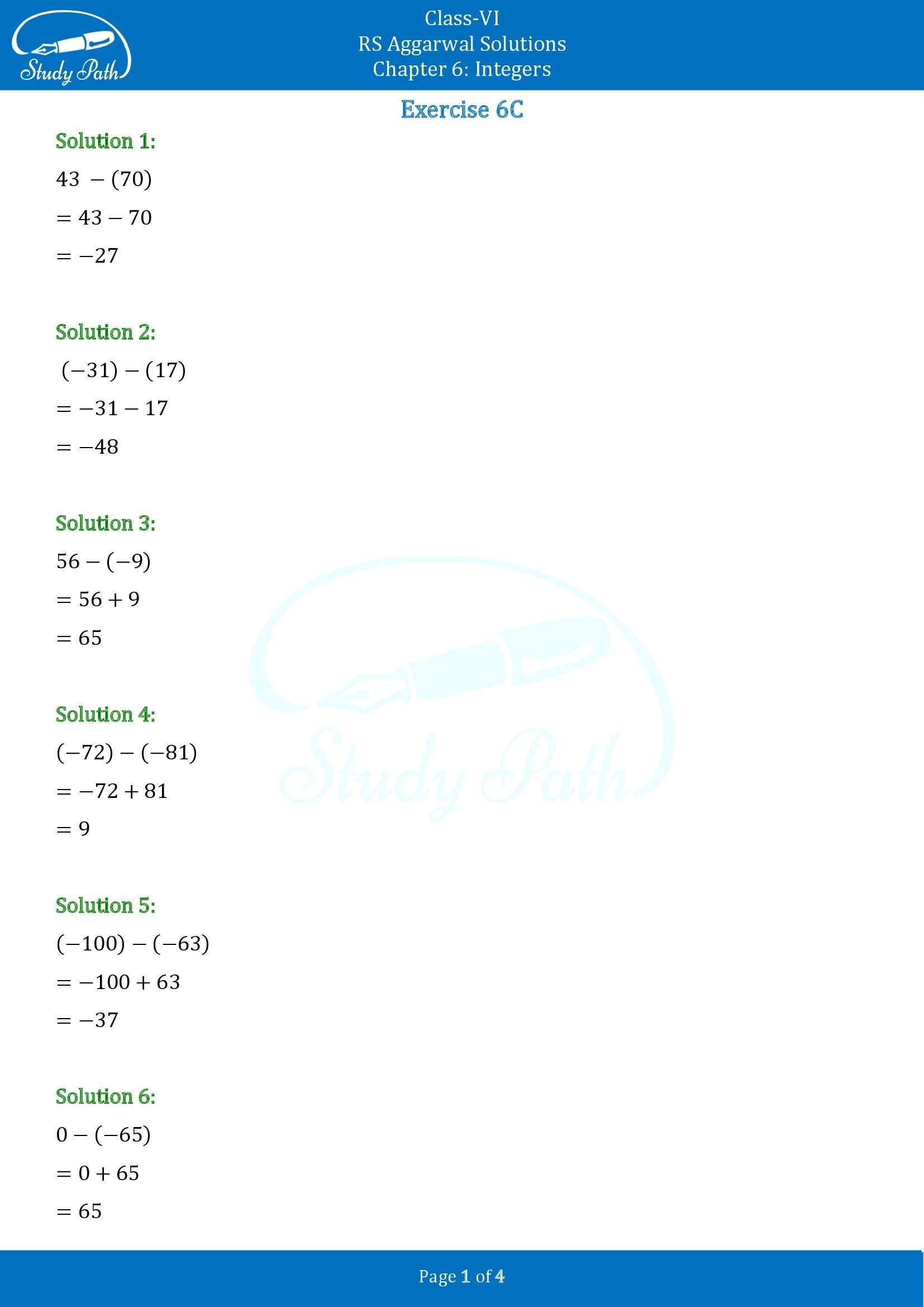 RS Aggarwal Solutions Class 6 Chapter 6 Integers Exercise 6C 00001