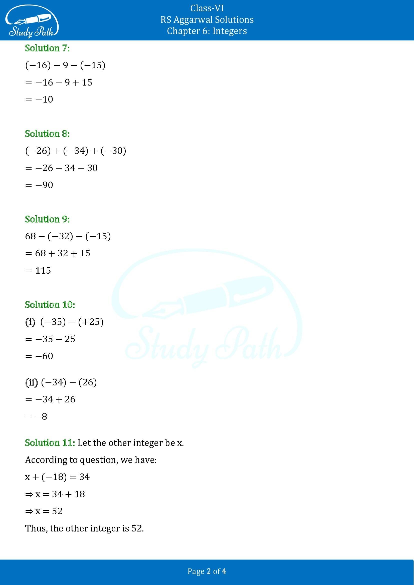 RS Aggarwal Solutions Class 6 Chapter 6 Integers Exercise 6C 00002