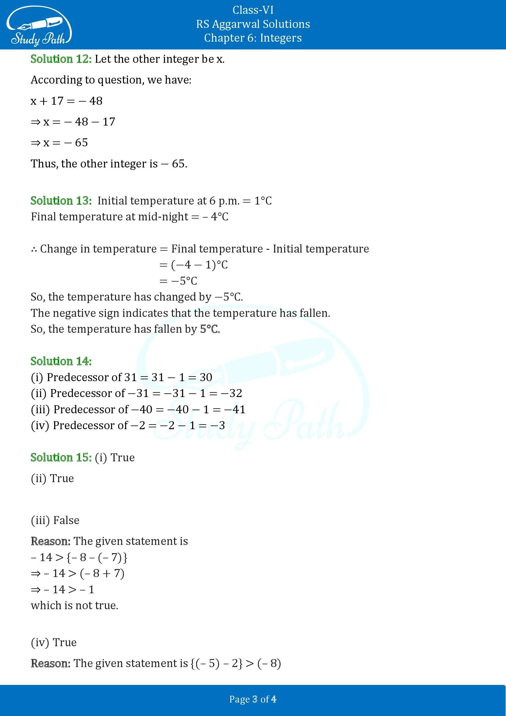 RS Aggarwal Solutions Class 6 Chapter 6 Integers Exercise 6C 00003