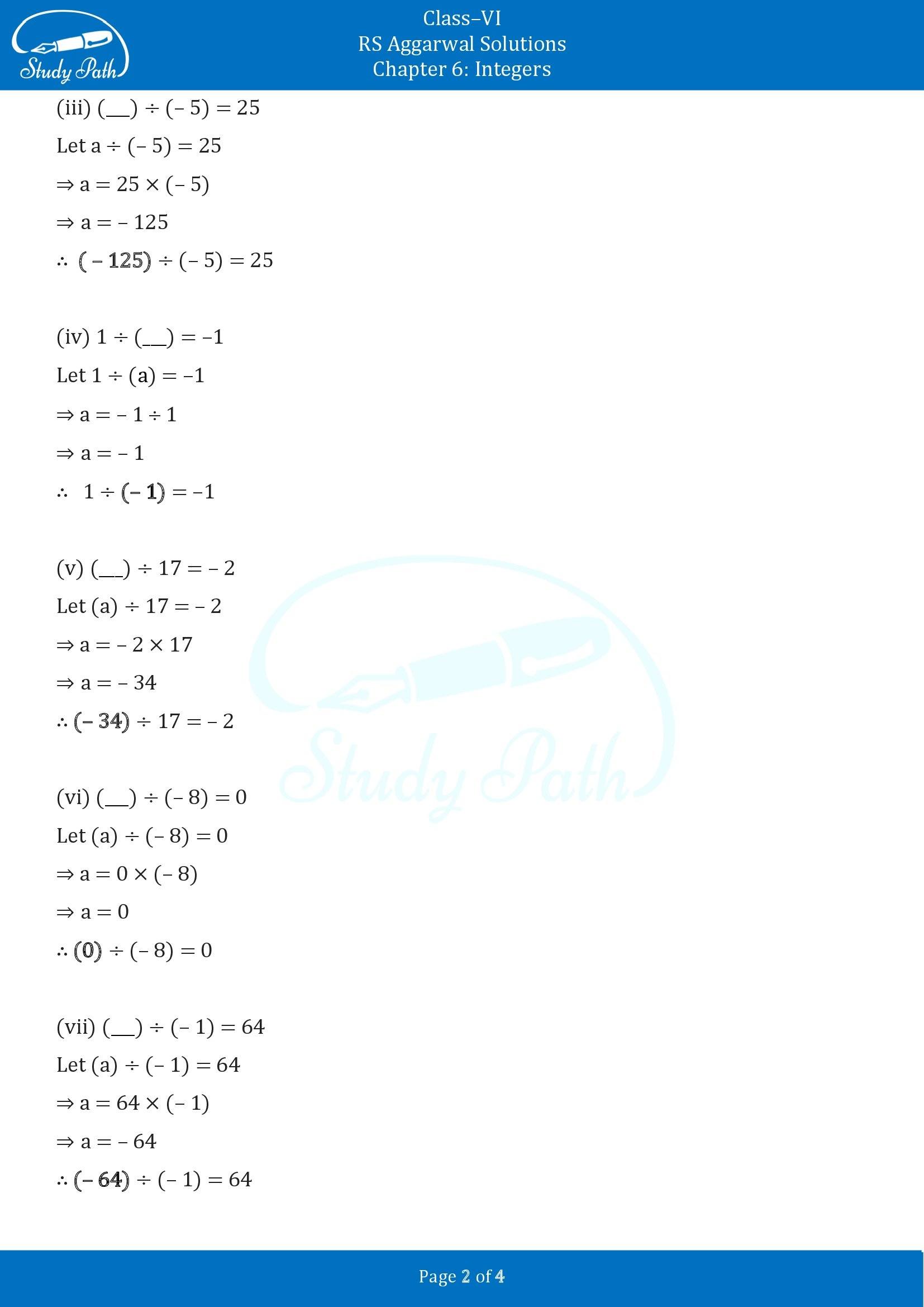 RS Aggarwal Solutions Class 6 Chapter 6 Integers Exercise 6E 00002