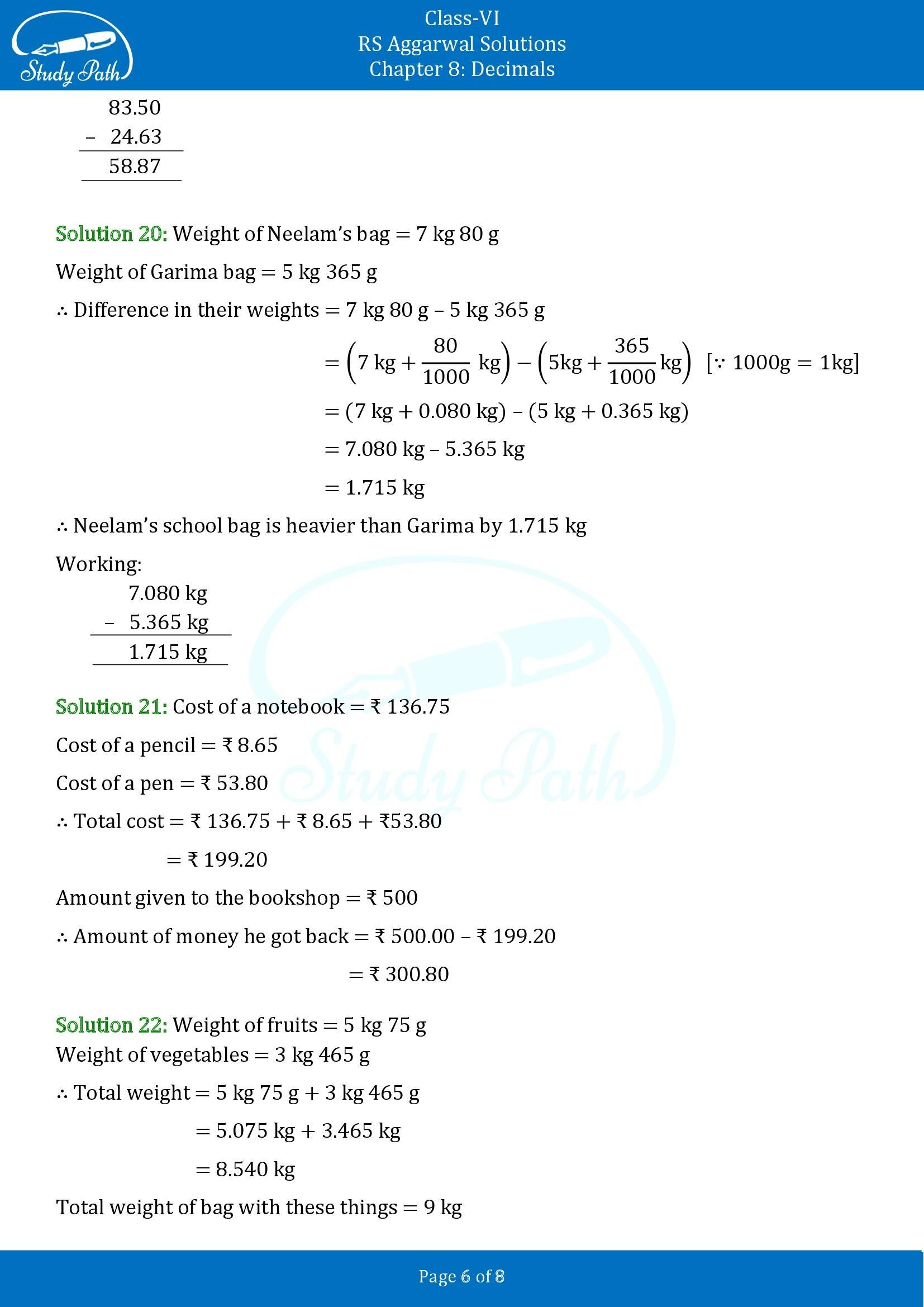 RS Aggarwal Solutions Class 6 Chapter 8 Decimals Exercise 8E 00006