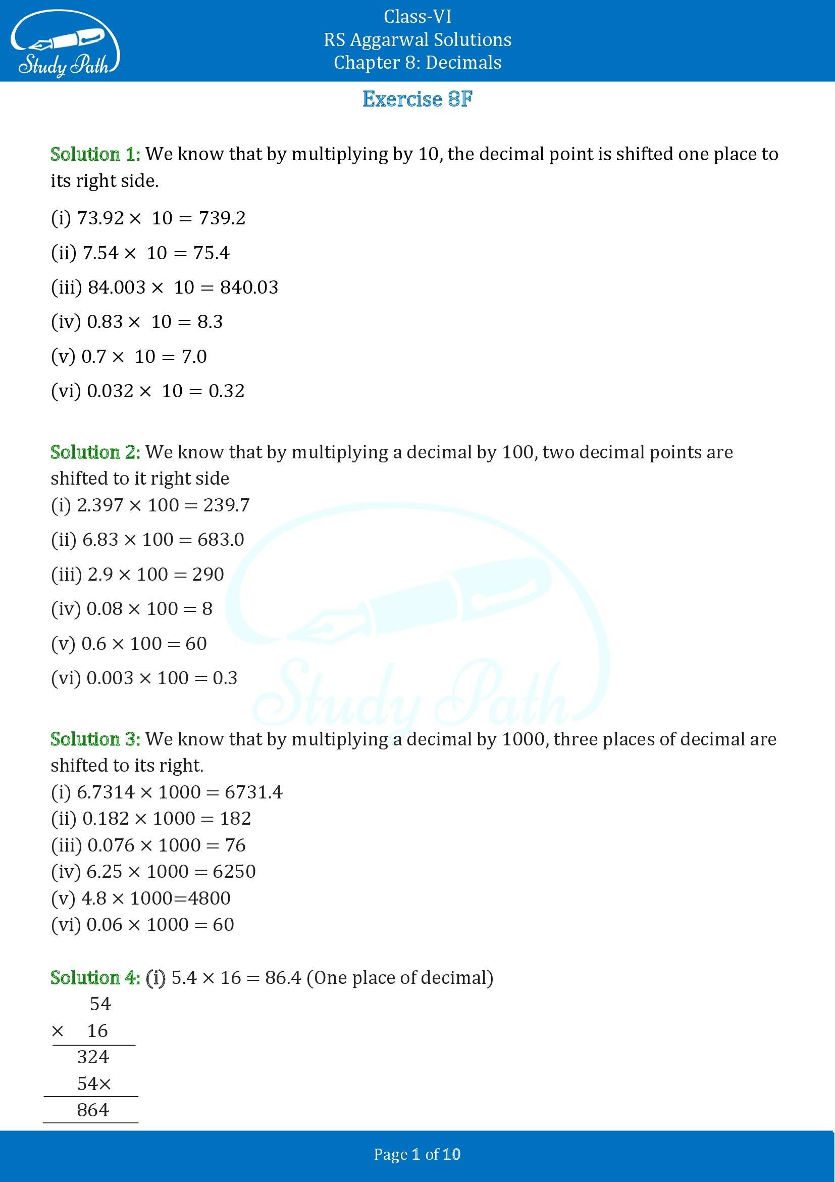 RS Aggarwal Solutions Class 6 Chapter 8 Decimals Exercise 8F 00001