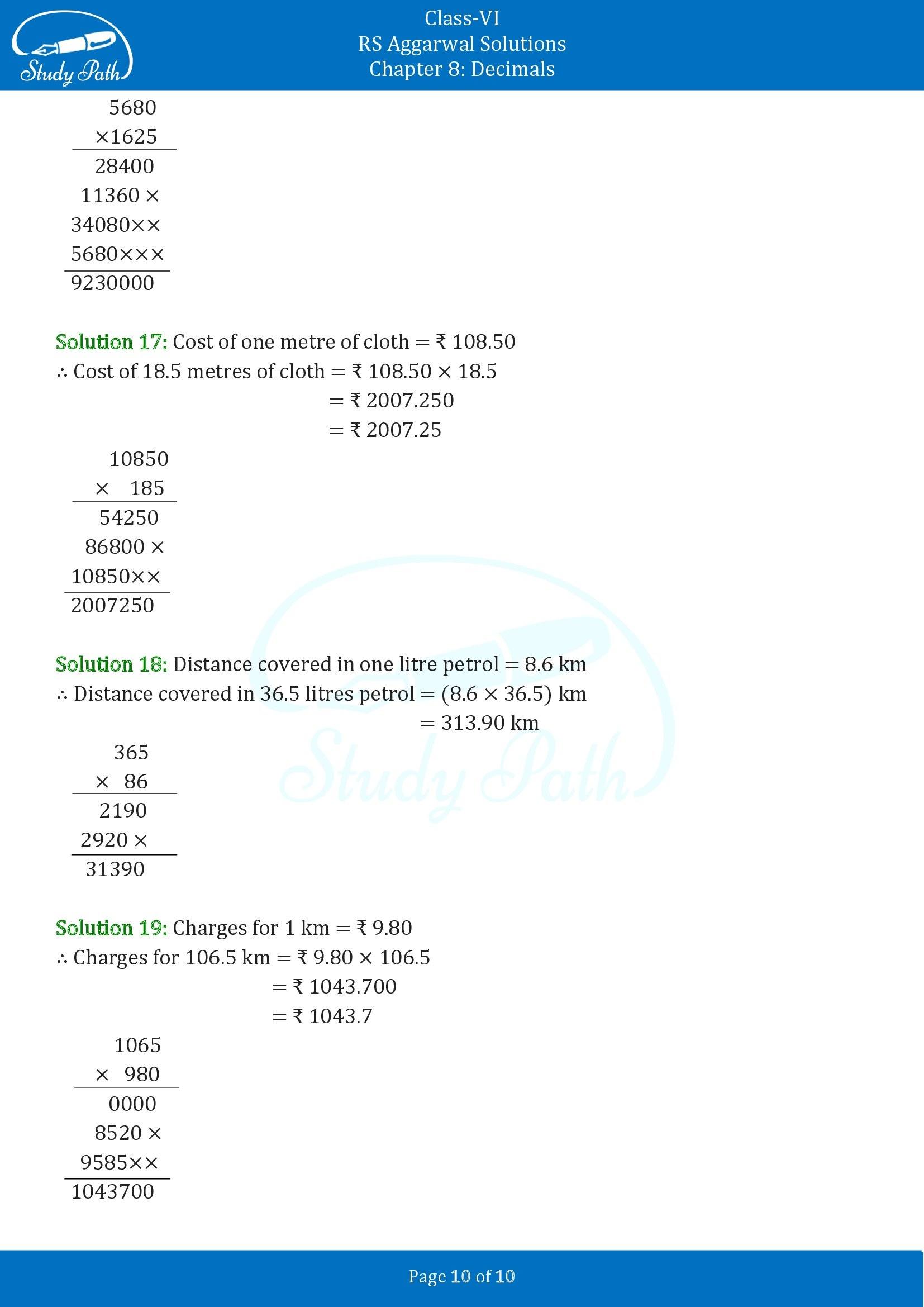 RS Aggarwal Solutions Class 6 Chapter 8 Decimals Exercise 8F 00010