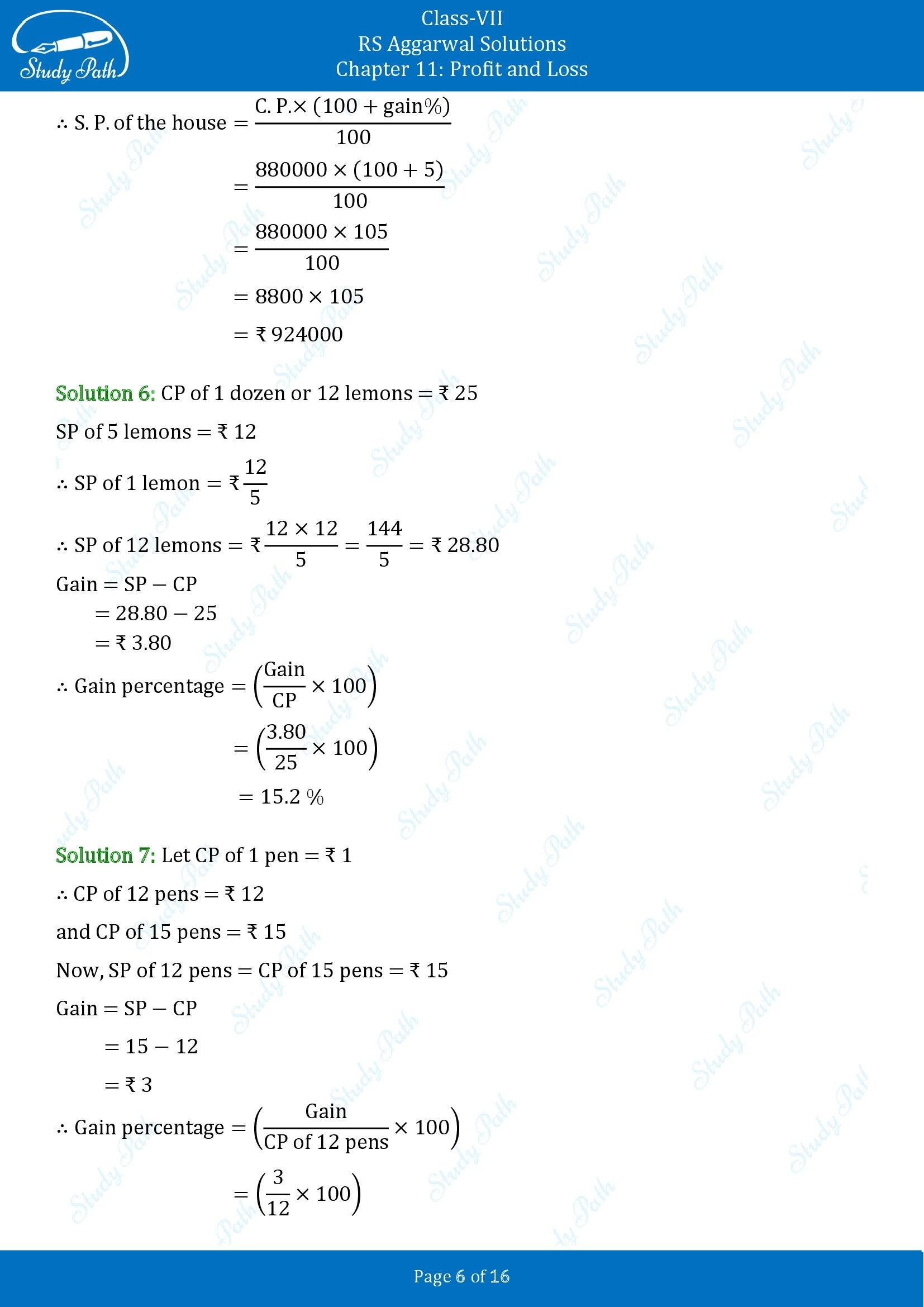 RS Aggarwal Solutions Class 7 Chapter 11 Profit and Loss Exercise 11A 00006