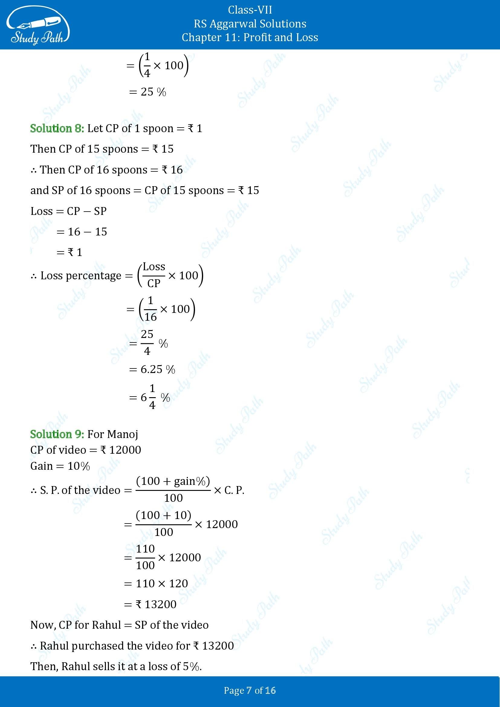RS Aggarwal Solutions Class 7 Chapter 11 Profit and Loss Exercise 11A 00007