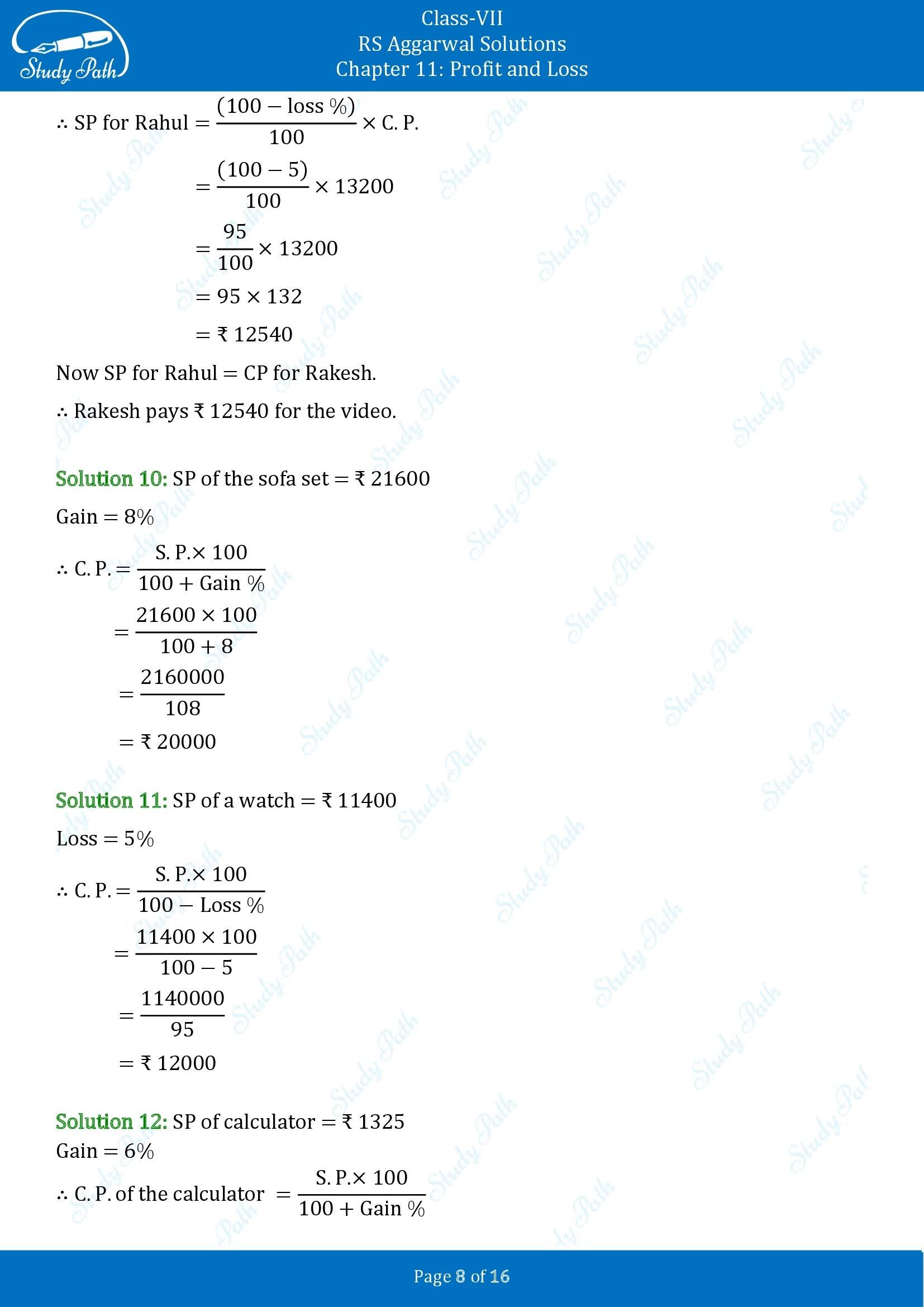 RS Aggarwal Solutions Class 7 Chapter 11 Profit and Loss Exercise 11A 00008