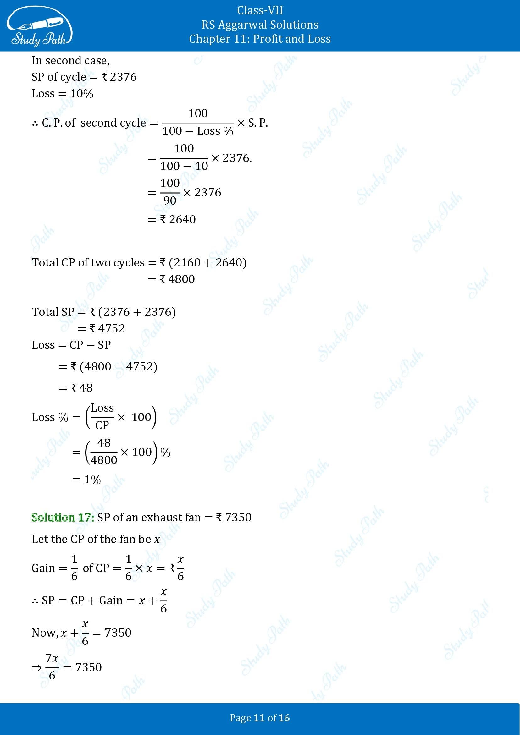 RS Aggarwal Solutions Class 7 Chapter 11 Profit and Loss Exercise 11A 00011