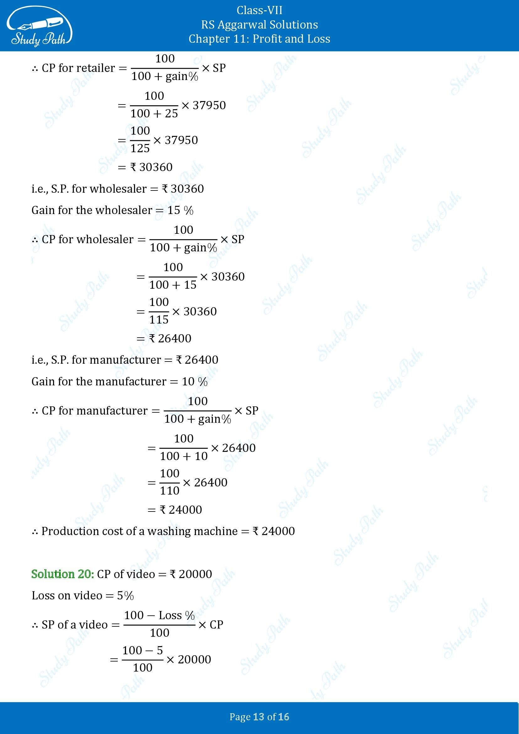 RS Aggarwal Solutions Class 7 Chapter 11 Profit and Loss Exercise 11A 00013