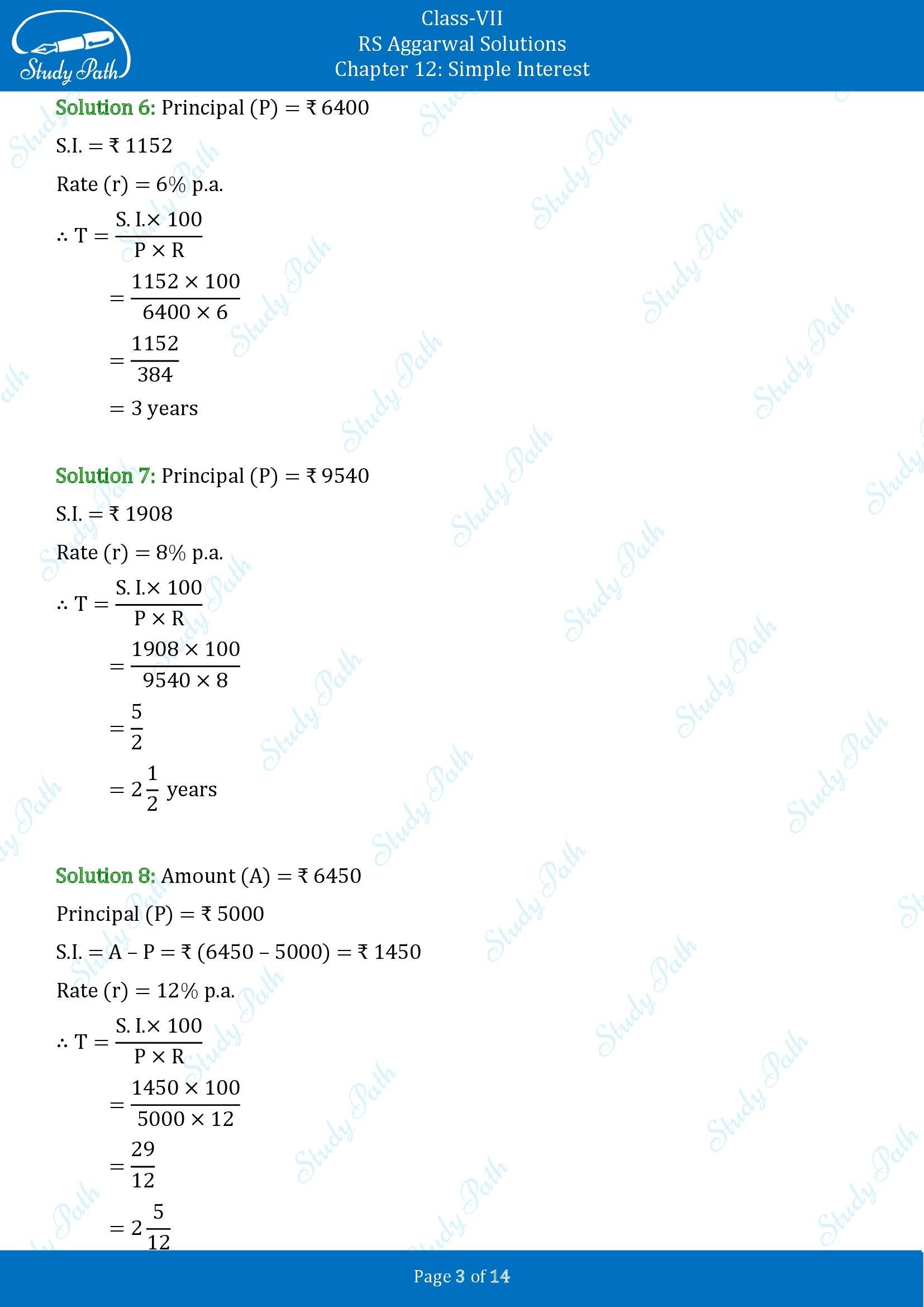 RS Aggarwal Solutions Class 7 Chapter 12 Simple Interest Exercise 12A 00003