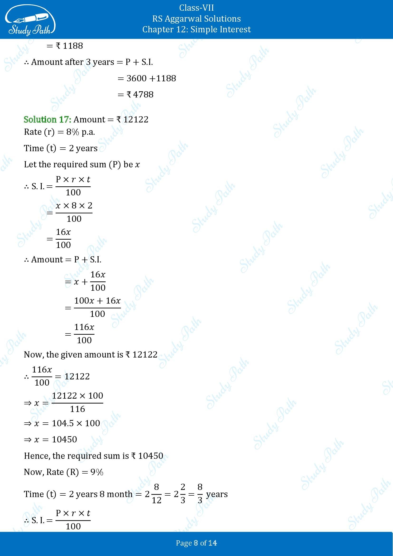 RS Aggarwal Solutions Class 7 Chapter 12 Simple Interest Exercise 12A 00008