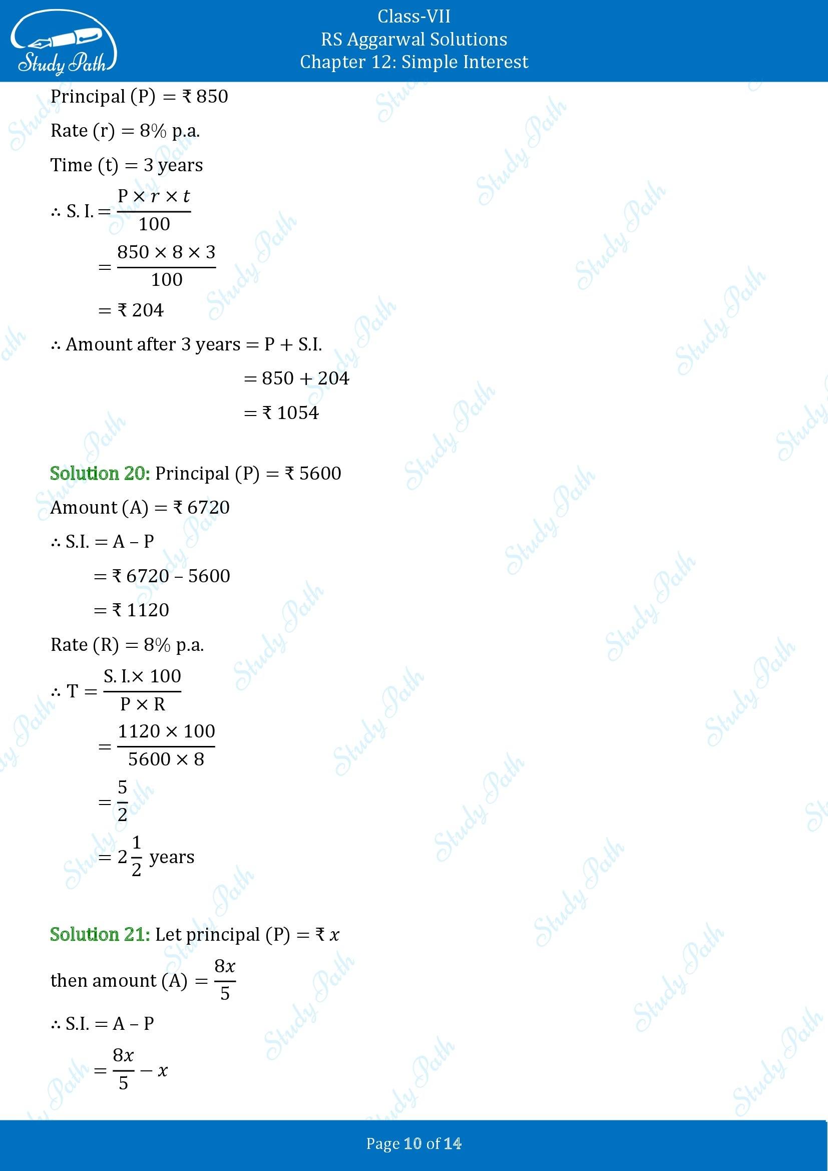 RS Aggarwal Solutions Class 7 Chapter 12 Simple Interest Exercise 12A 00010