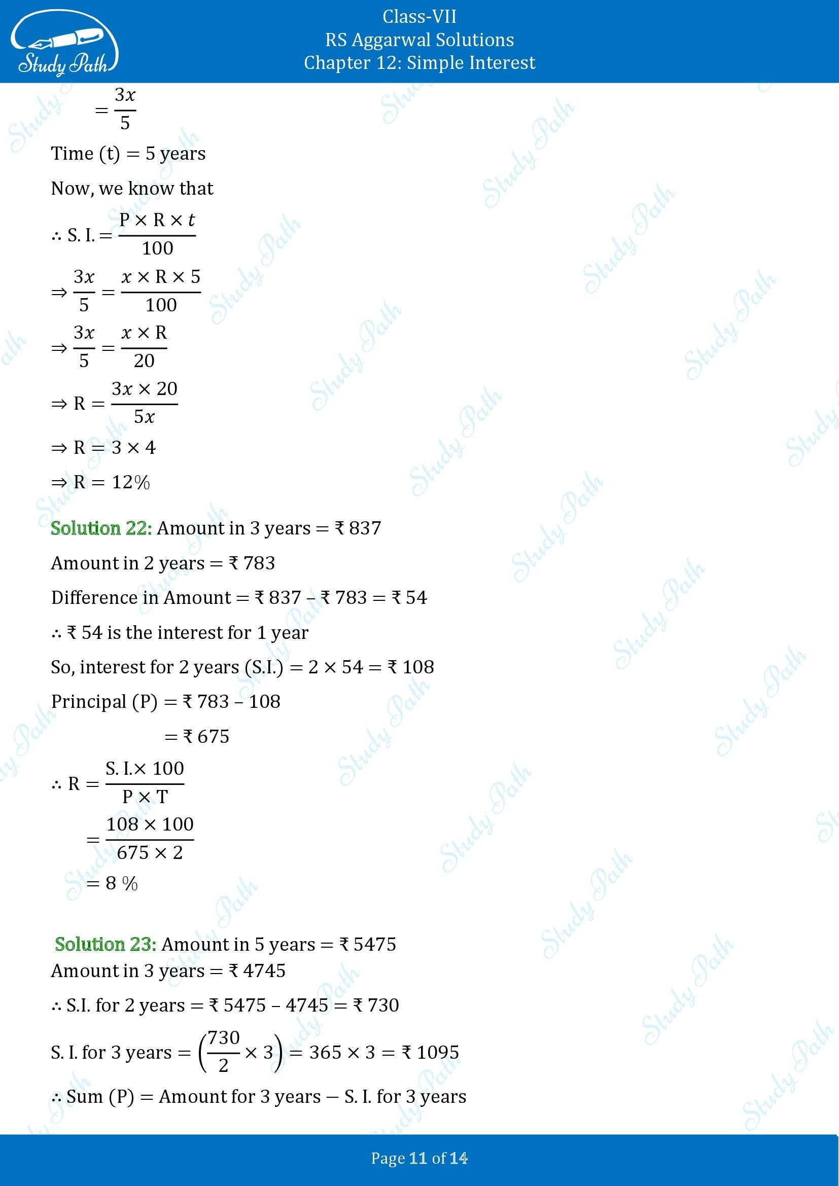 RS Aggarwal Solutions Class 7 Chapter 12 Simple Interest Exercise 12A 00011
