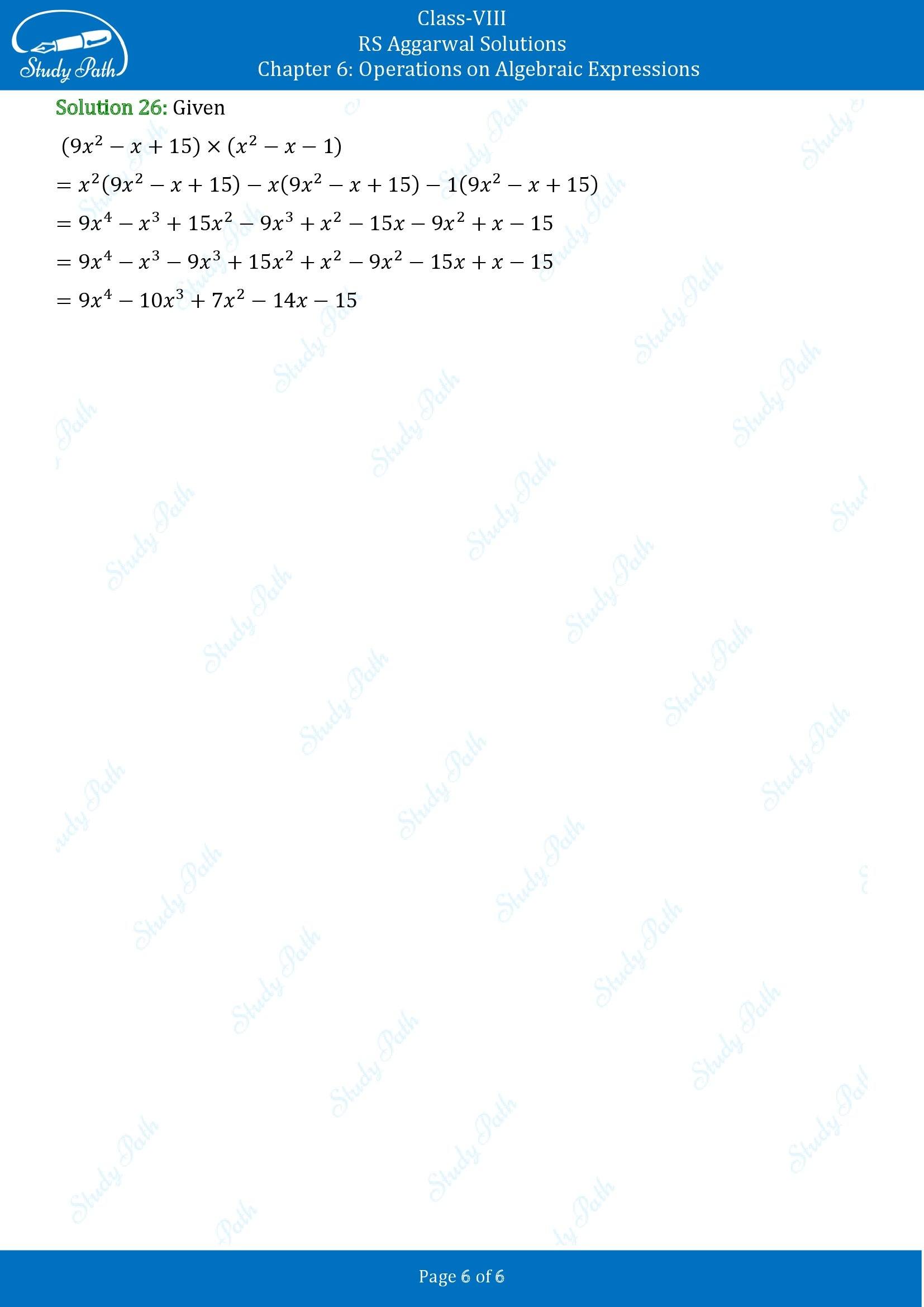 RS Aggarwal Solutions Class 8 Chapter 6 Operations on Algebraic Expressions Exercise 6B 00006