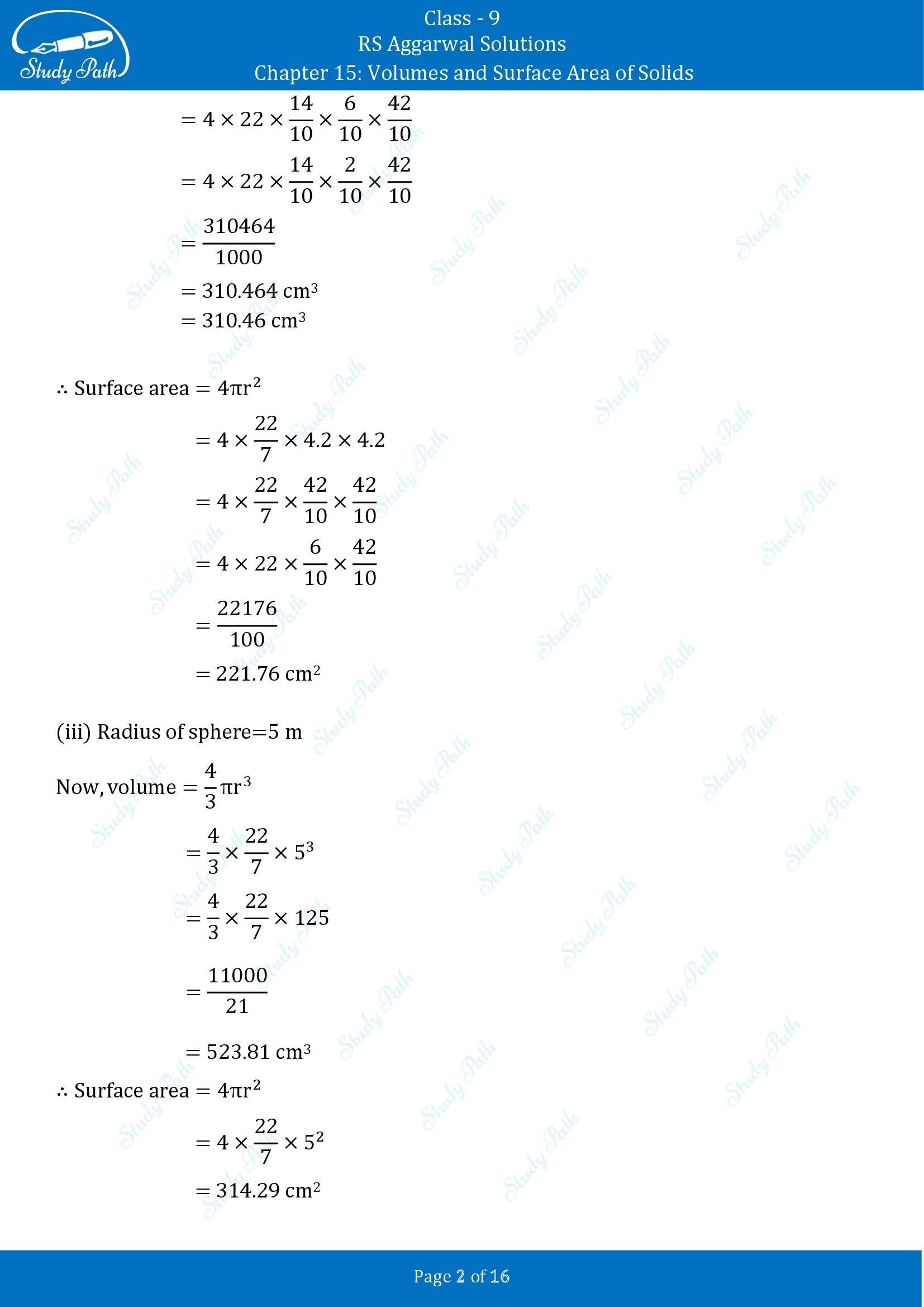 RS Aggarwal Solutions Class 9 Chapter 15 Volumes and Surface Area of Solids Exercise 15D 00002