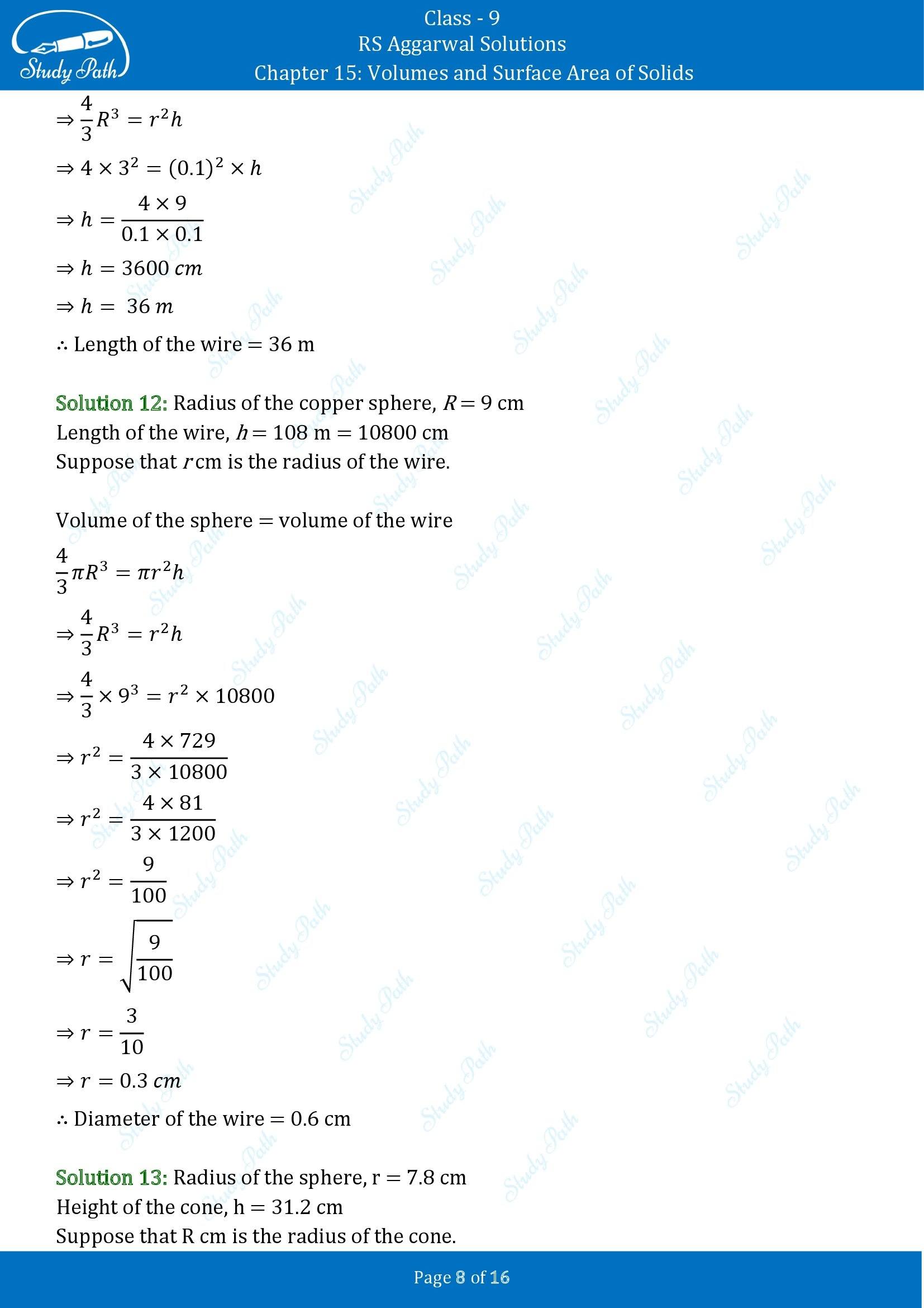 RS Aggarwal Solutions Class 9 Chapter 15 Volumes and Surface Area of Solids Exercise 15D 00008