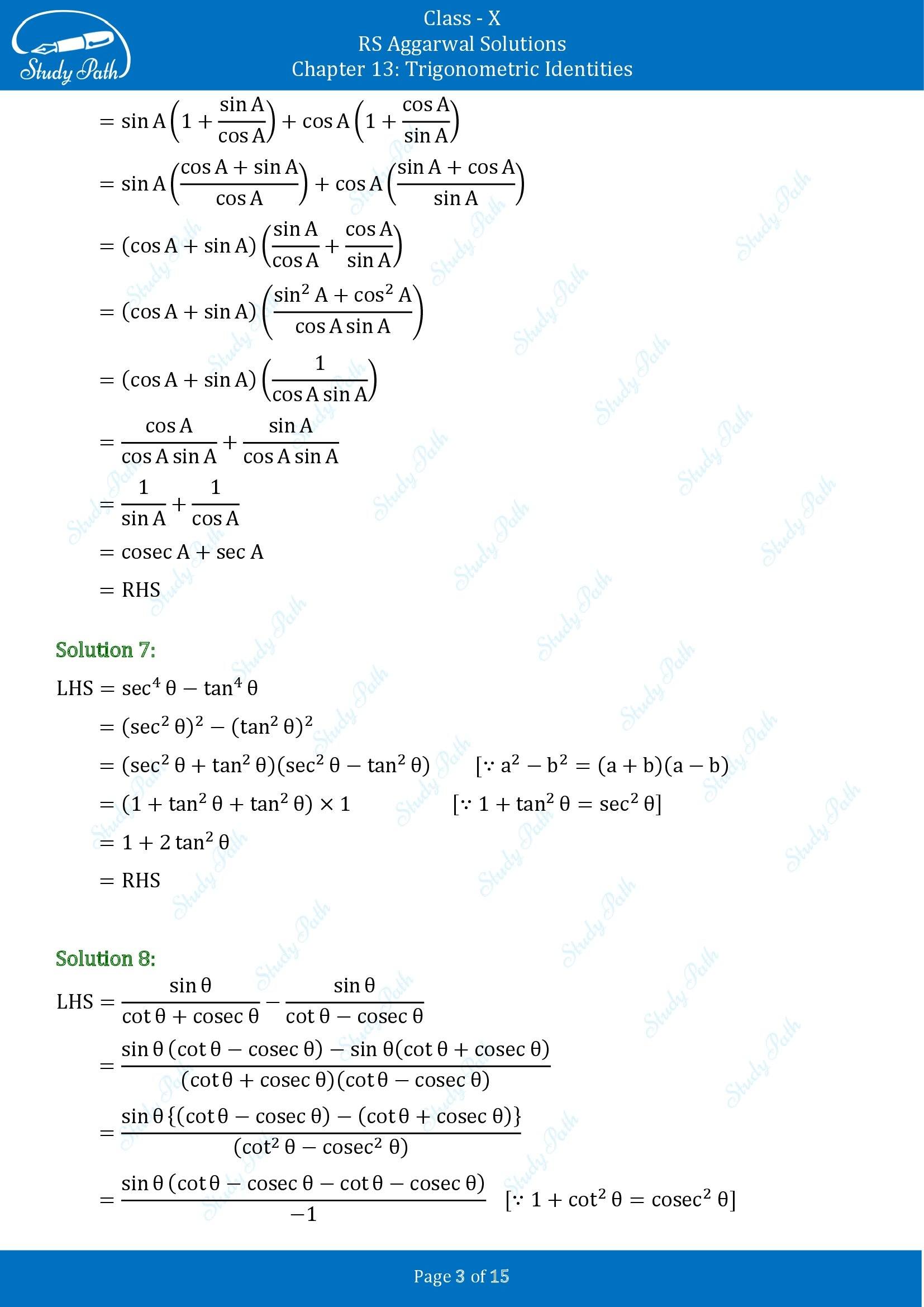 RS Aggarwal Solutions for Class 10 Chapter 13 Trigonometric Identities Exercise 13A 00003