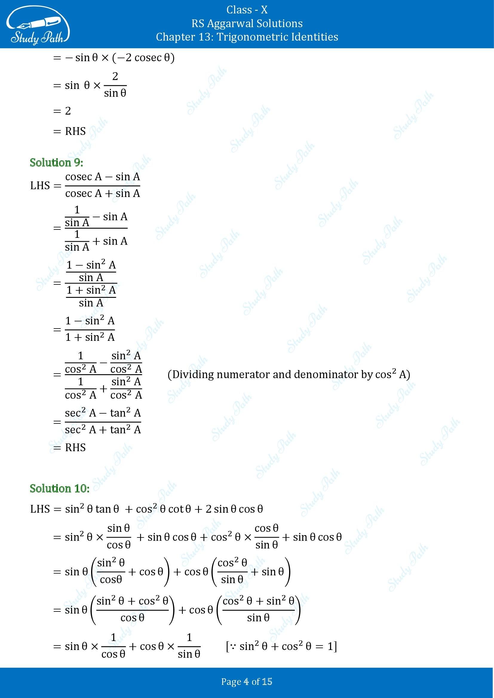 RS Aggarwal Solutions for Class 10 Chapter 13 Trigonometric Identities Exercise 13A 00004