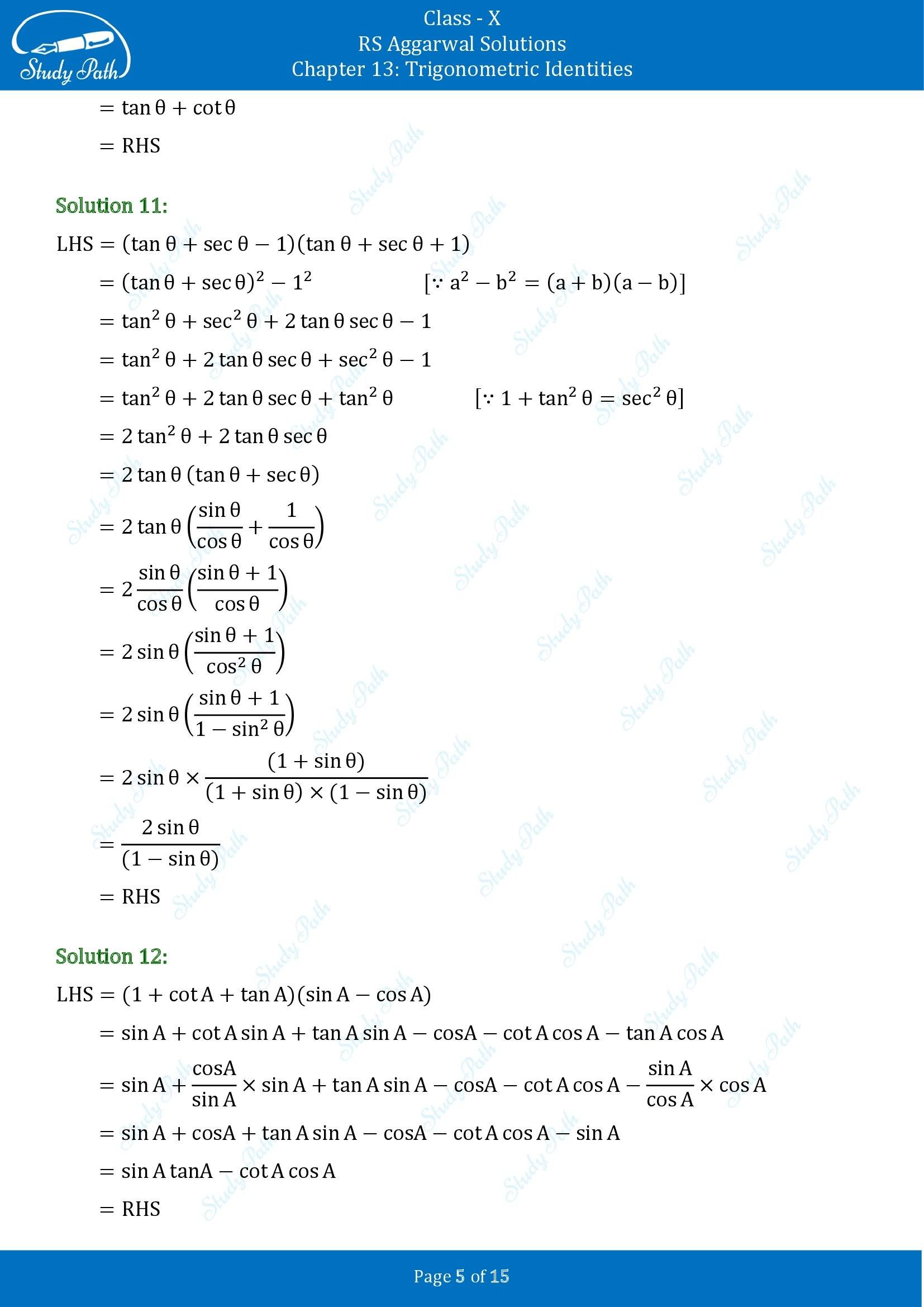 RS Aggarwal Solutions for Class 10 Chapter 13 Trigonometric Identities Exercise 13A 00005
