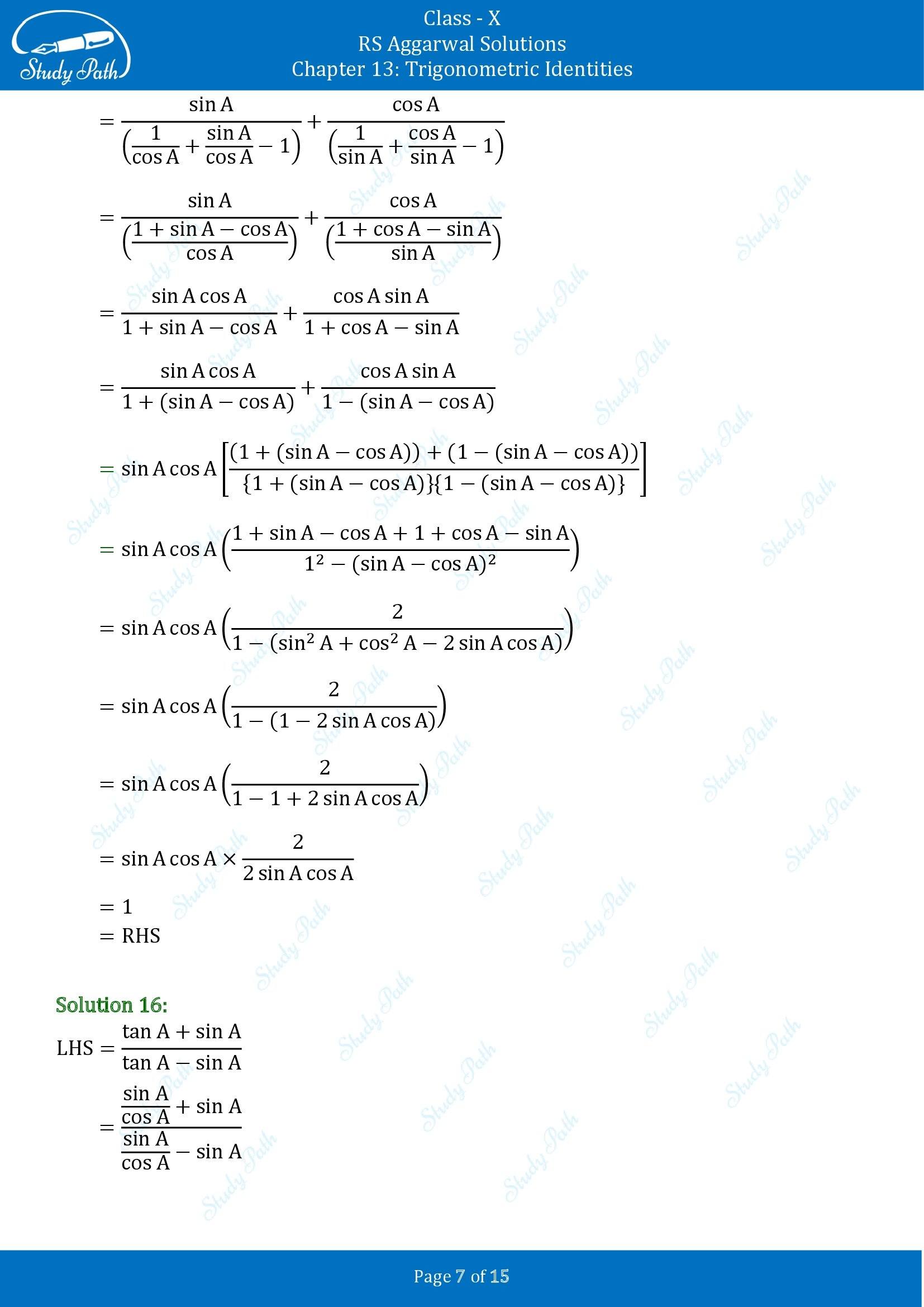 RS Aggarwal Solutions for Class 10 Chapter 13 Trigonometric Identities Exercise 13A 00007
