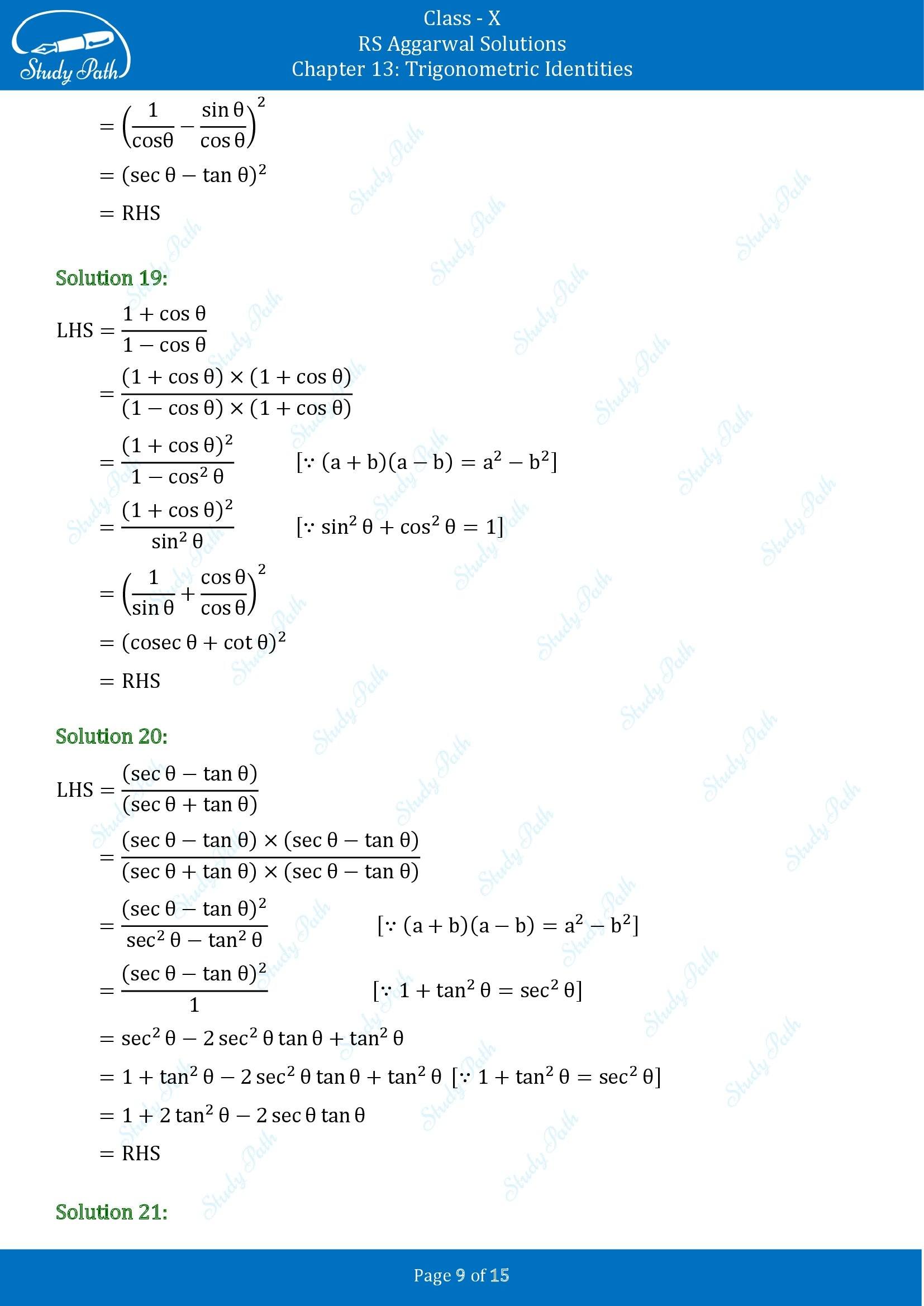 RS Aggarwal Solutions for Class 10 Chapter 13 Trigonometric Identities Exercise 13A 00009