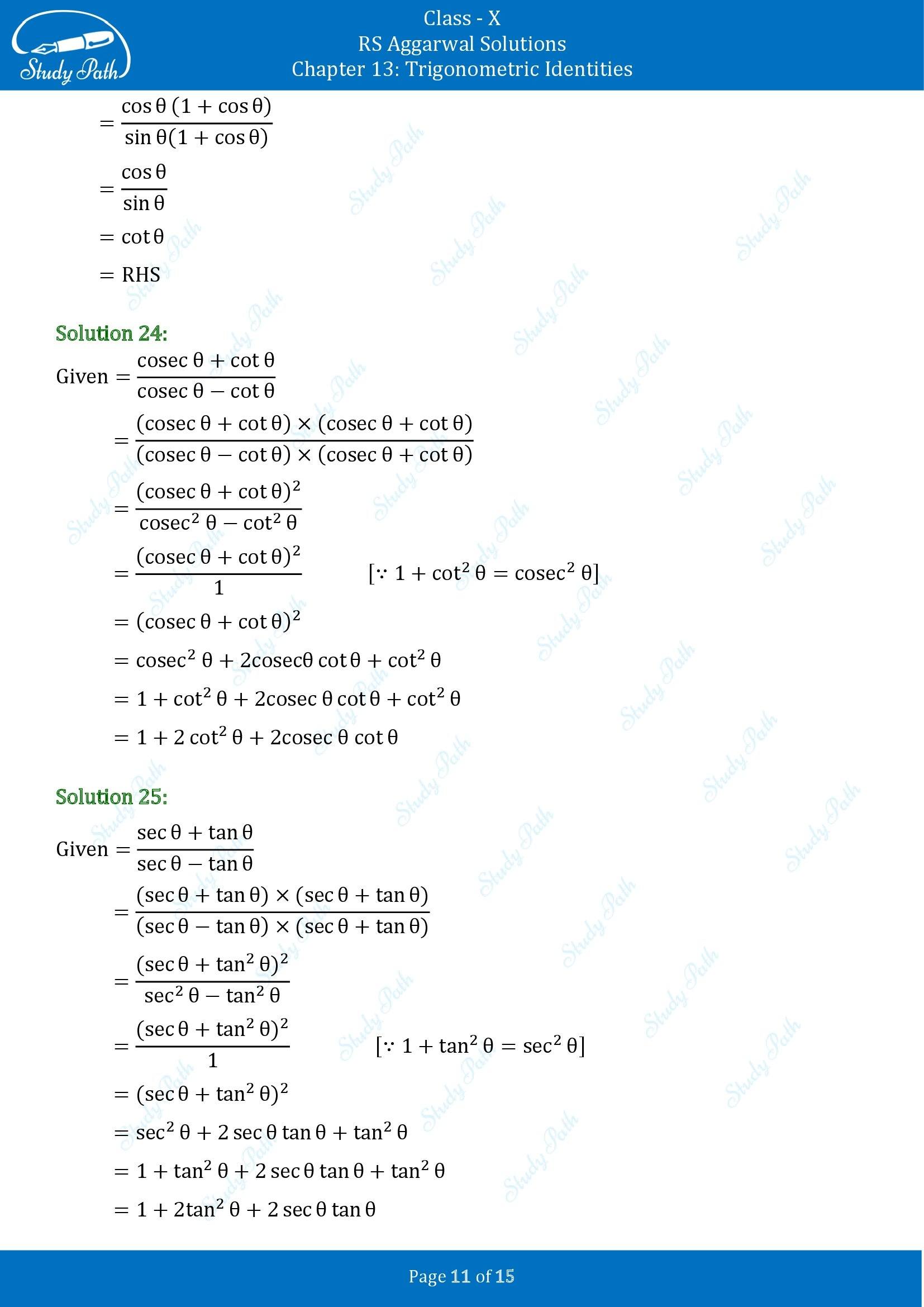 RS Aggarwal Solutions for Class 10 Chapter 13 Trigonometric Identities Exercise 13A 00011