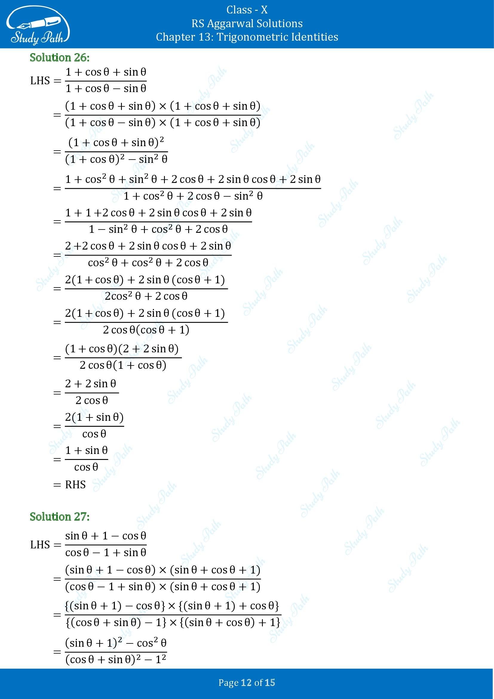 RS Aggarwal Solutions for Class 10 Chapter 13 Trigonometric Identities Exercise 13A 00012