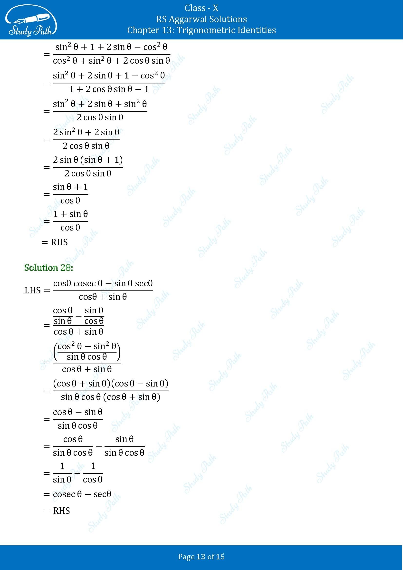 RS Aggarwal Solutions for Class 10 Chapter 13 Trigonometric Identities Exercise 13A 00013