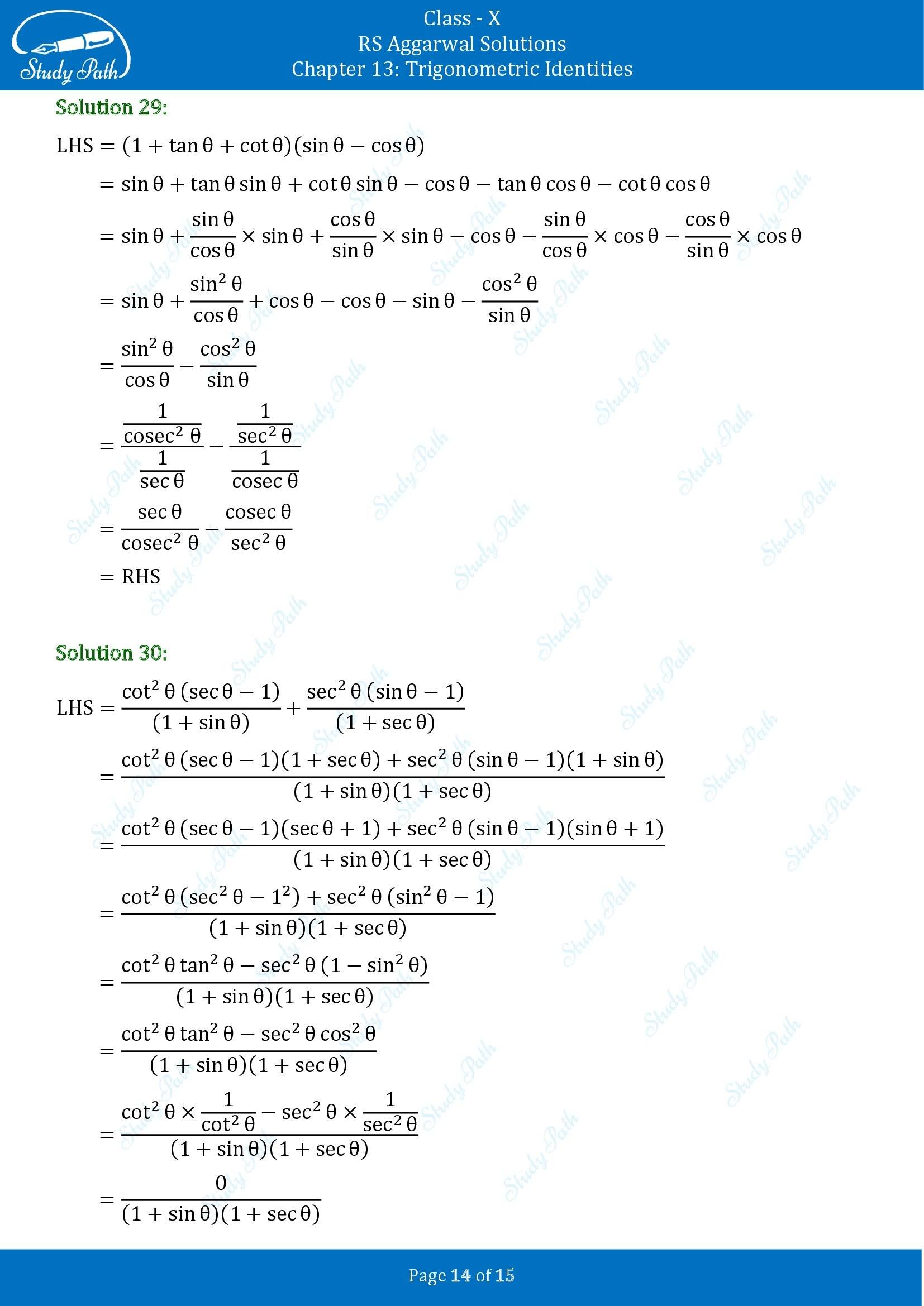 RS Aggarwal Solutions for Class 10 Chapter 13 Trigonometric Identities Exercise 13A 00014