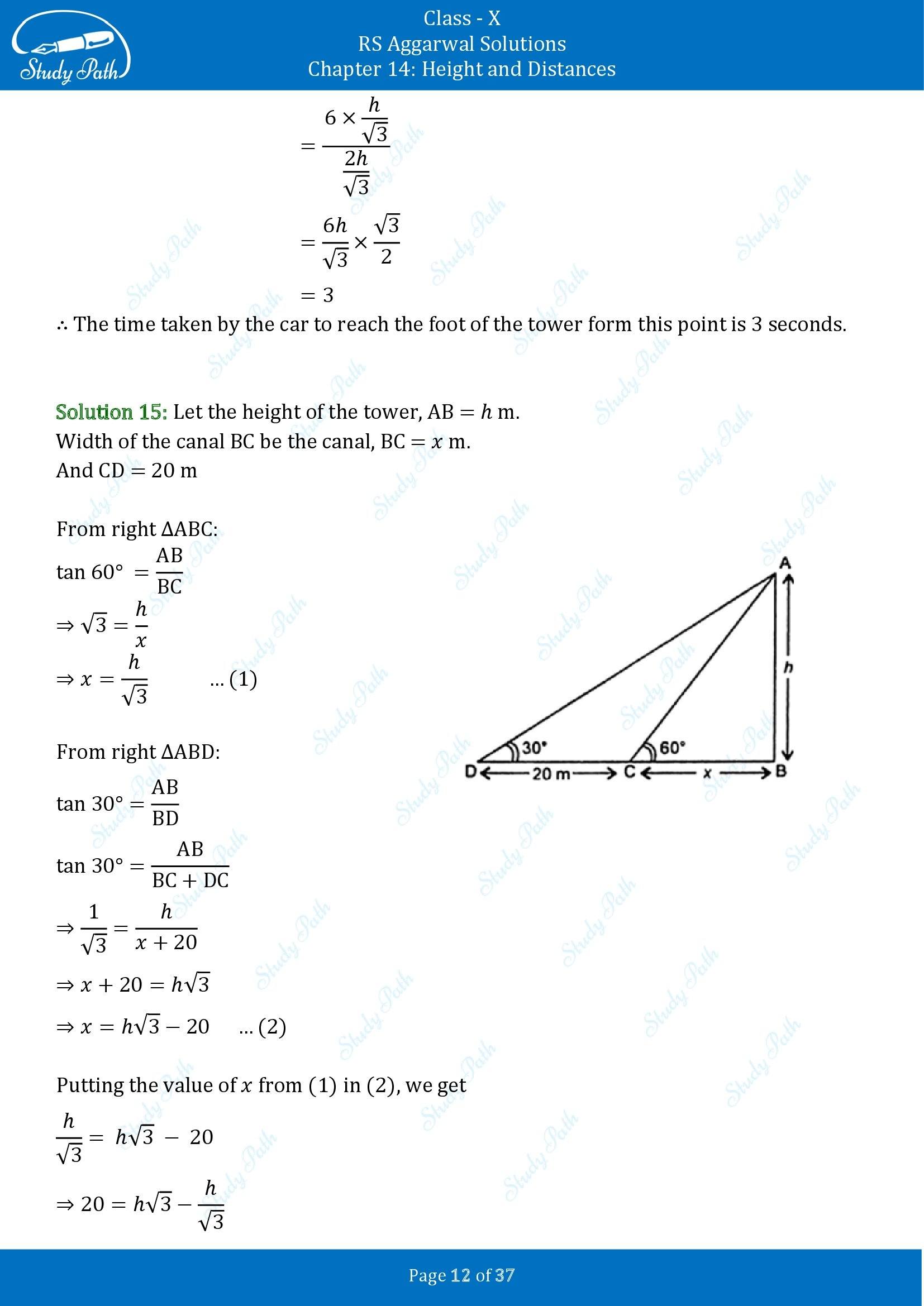 RS Aggarwal Solutions for Class 10 Chapter 14 Height and Distances Exercise 14 00012