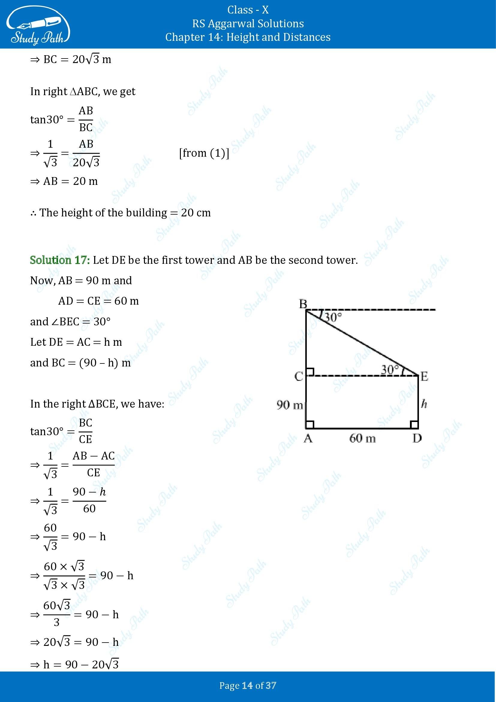 RS Aggarwal Solutions for Class 10 Chapter 14 Height and Distances Exercise 14 00014