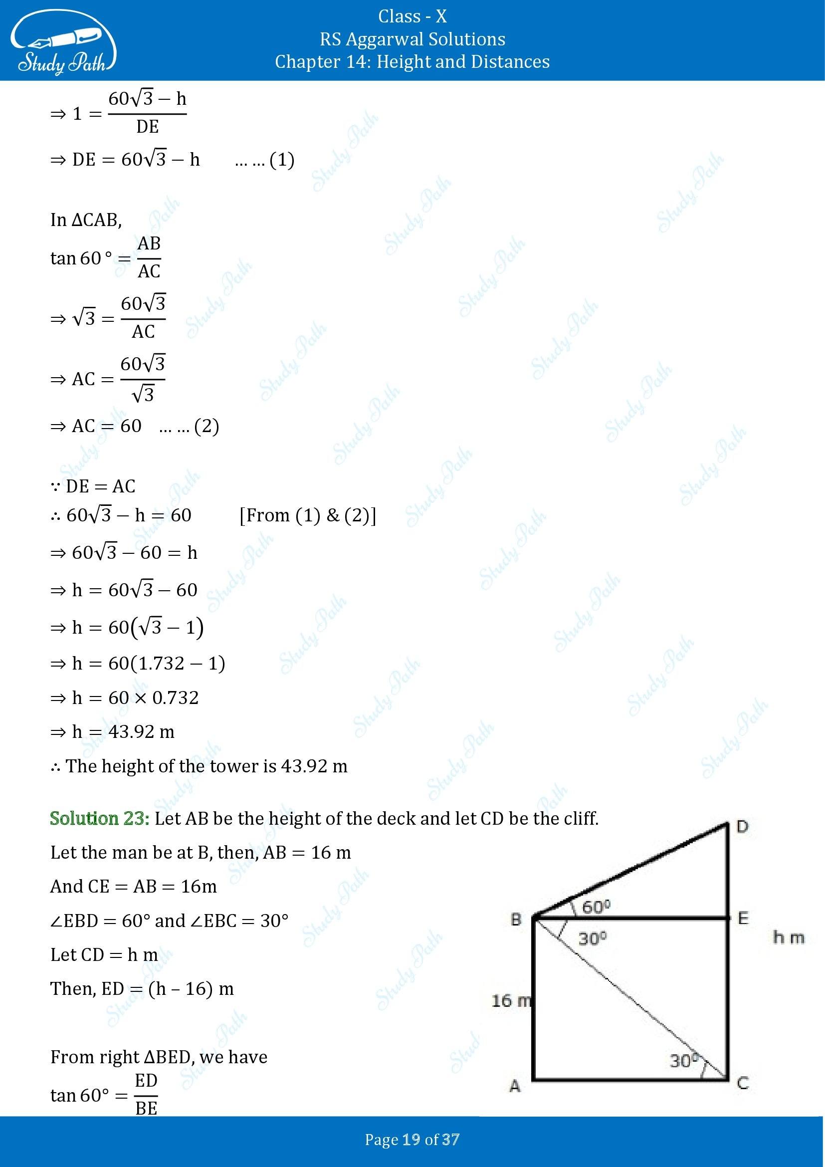 RS Aggarwal Solutions for Class 10 Chapter 14 Height and Distances Exercise 14 00019