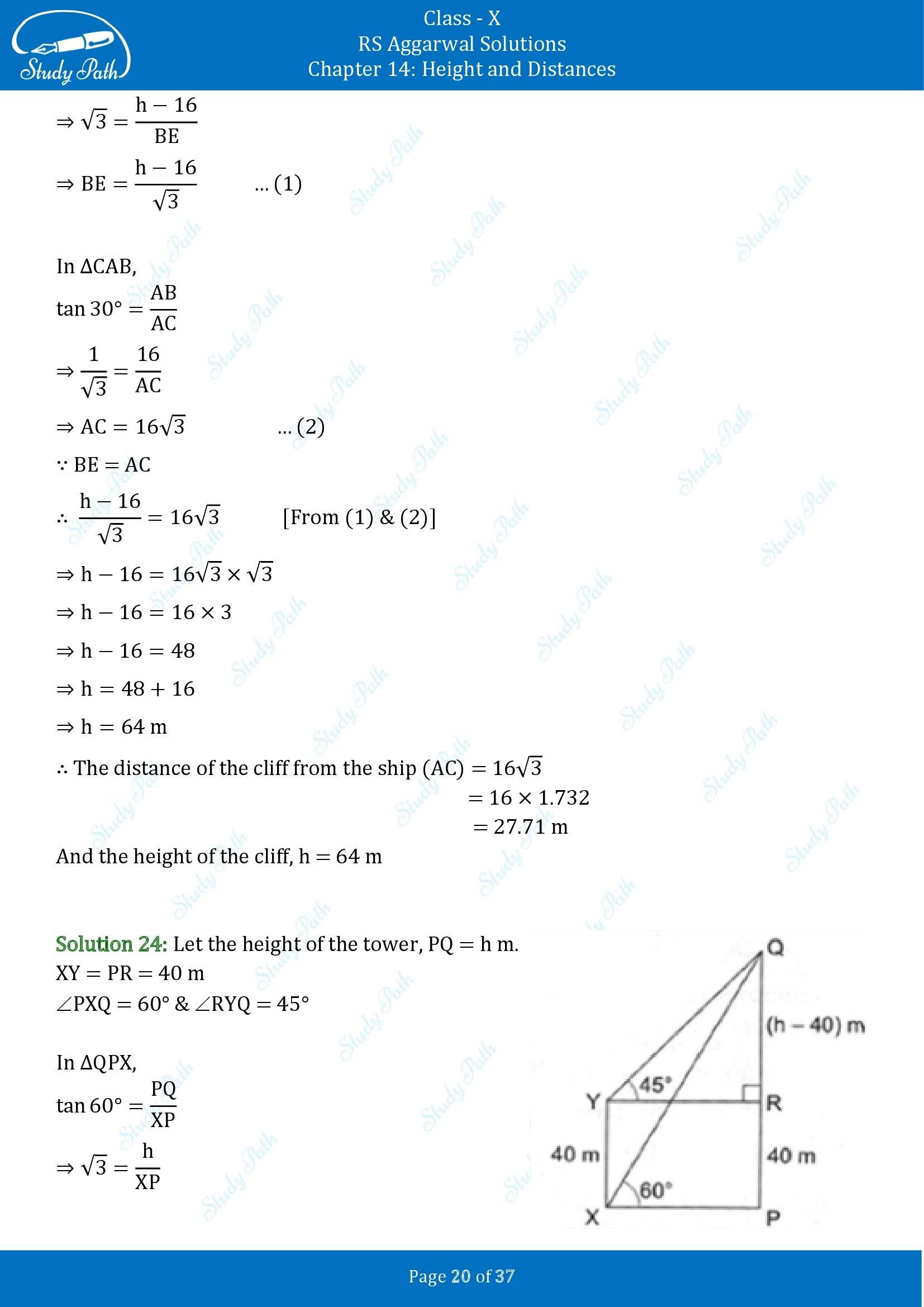 RS Aggarwal Solutions for Class 10 Chapter 14 Height and Distances Exercise 14 00020