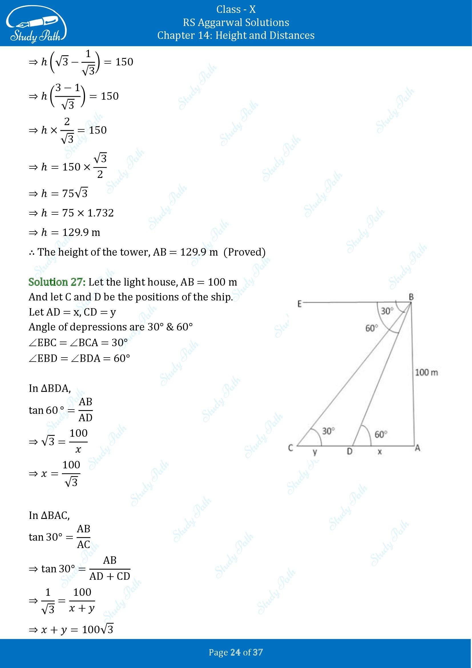 RS Aggarwal Solutions for Class 10 Chapter 14 Height and Distances Exercise 14 00024