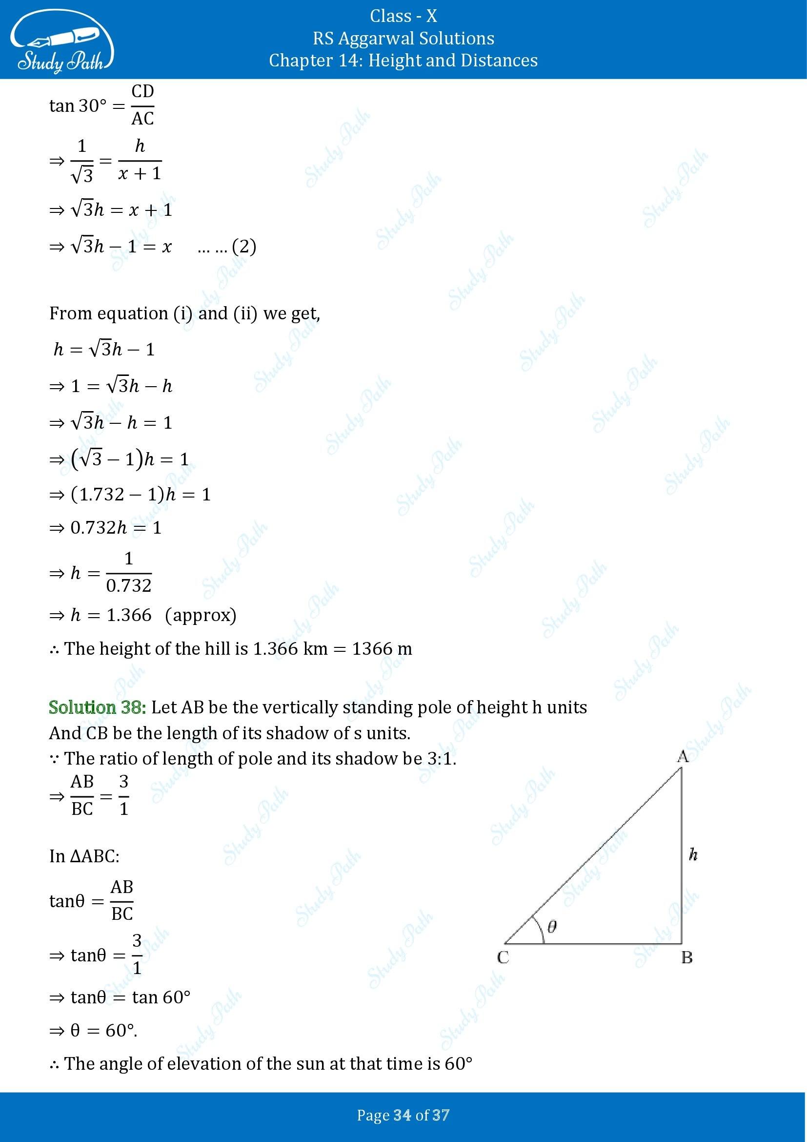 RS Aggarwal Solutions for Class 10 Chapter 14 Height and Distances Exercise 14 00034