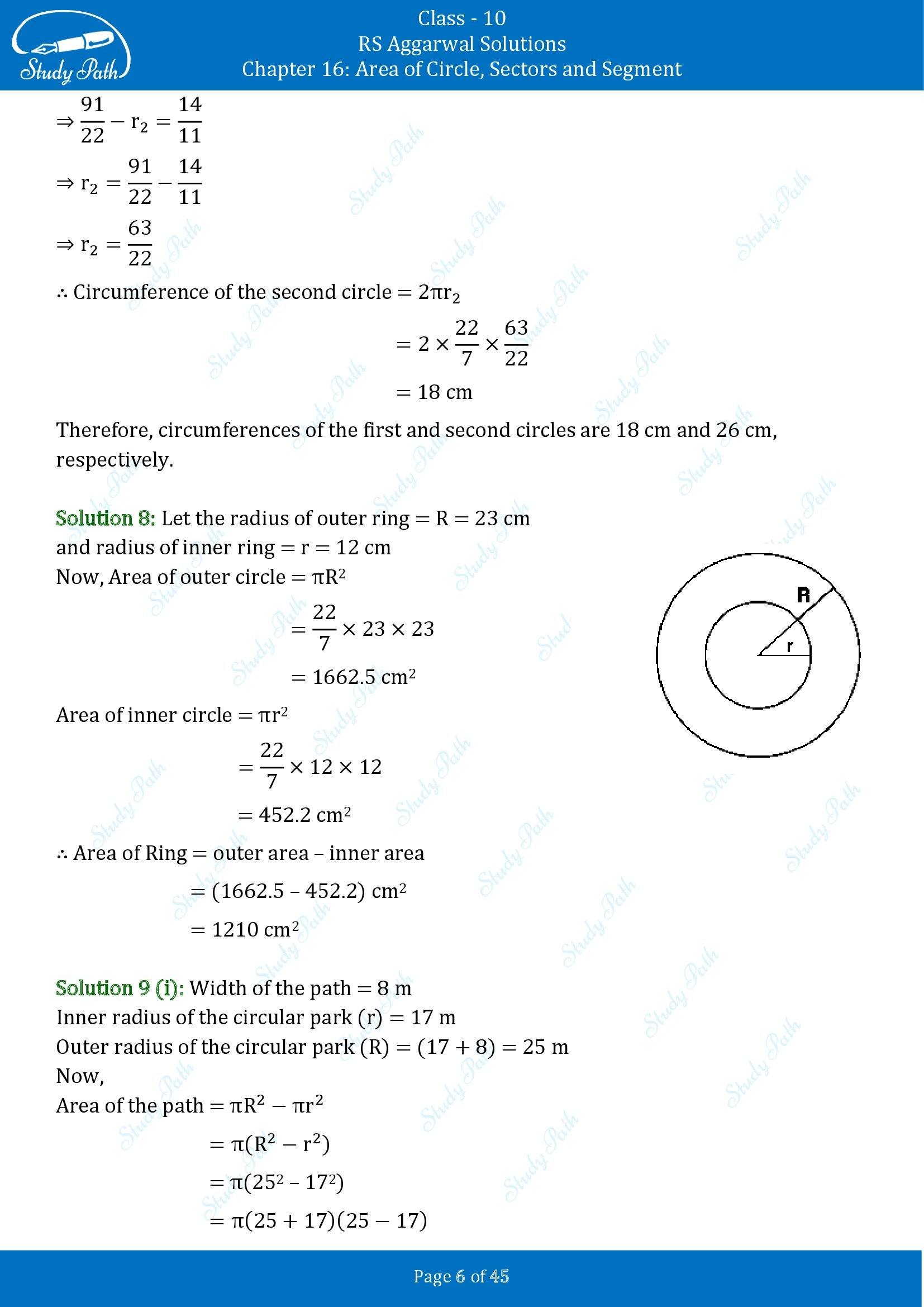 RS Aggarwal Solutions for Class 10 Chapter 16 Area of Circle Sector and Segment Exercise 16A 00006