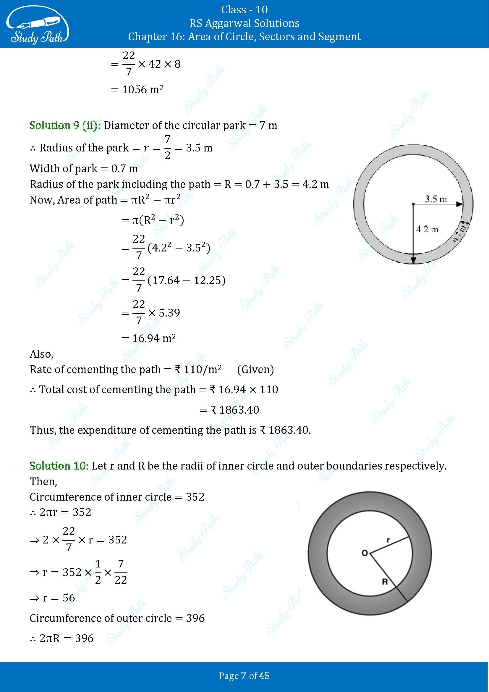 RS Aggarwal Solutions for Class 10 Chapter 16 Area of Circle Sector and Segment Exercise 16A 00007