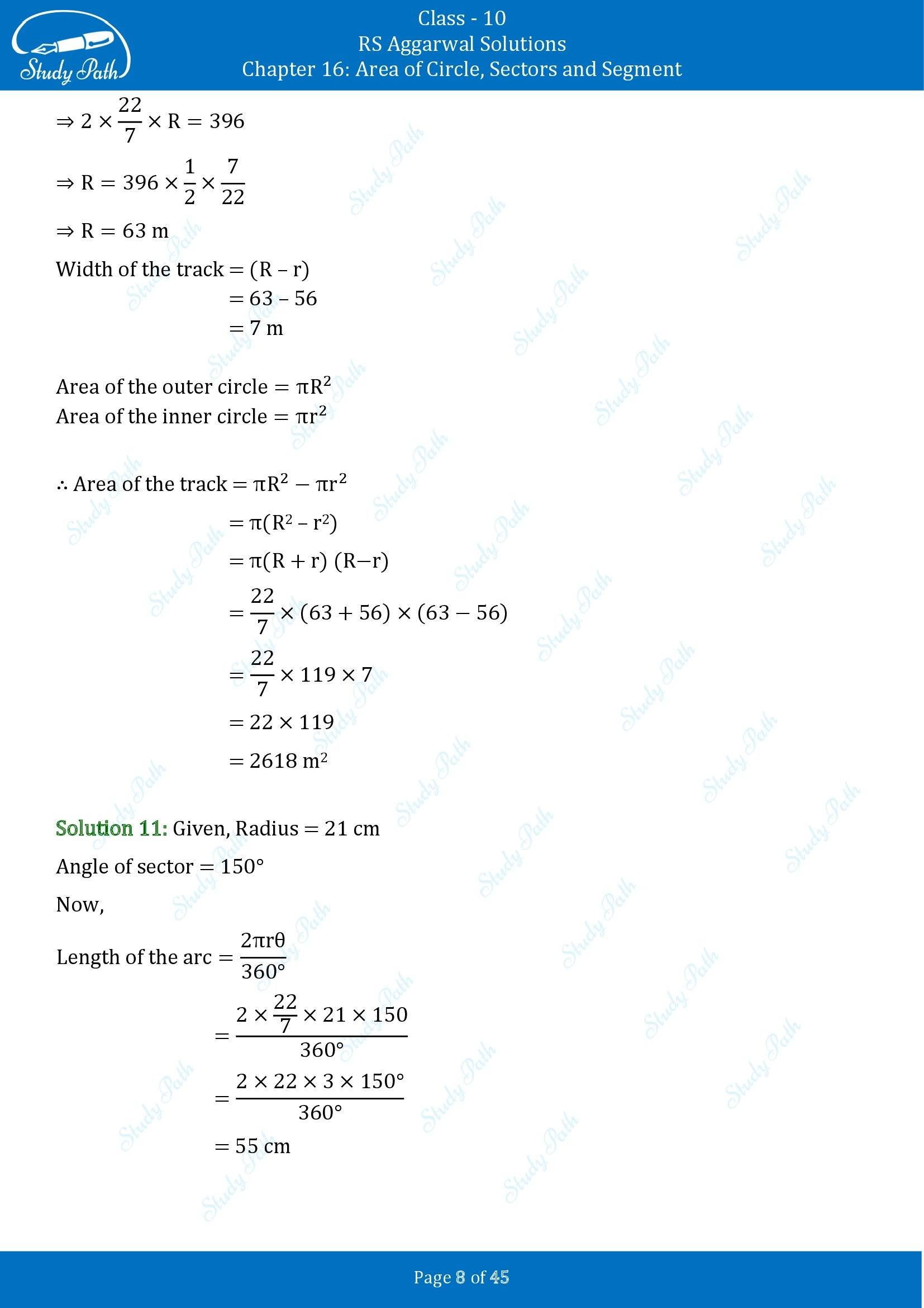 RS Aggarwal Solutions for Class 10 Chapter 16 Area of Circle Sector and Segment Exercise 16A 00008