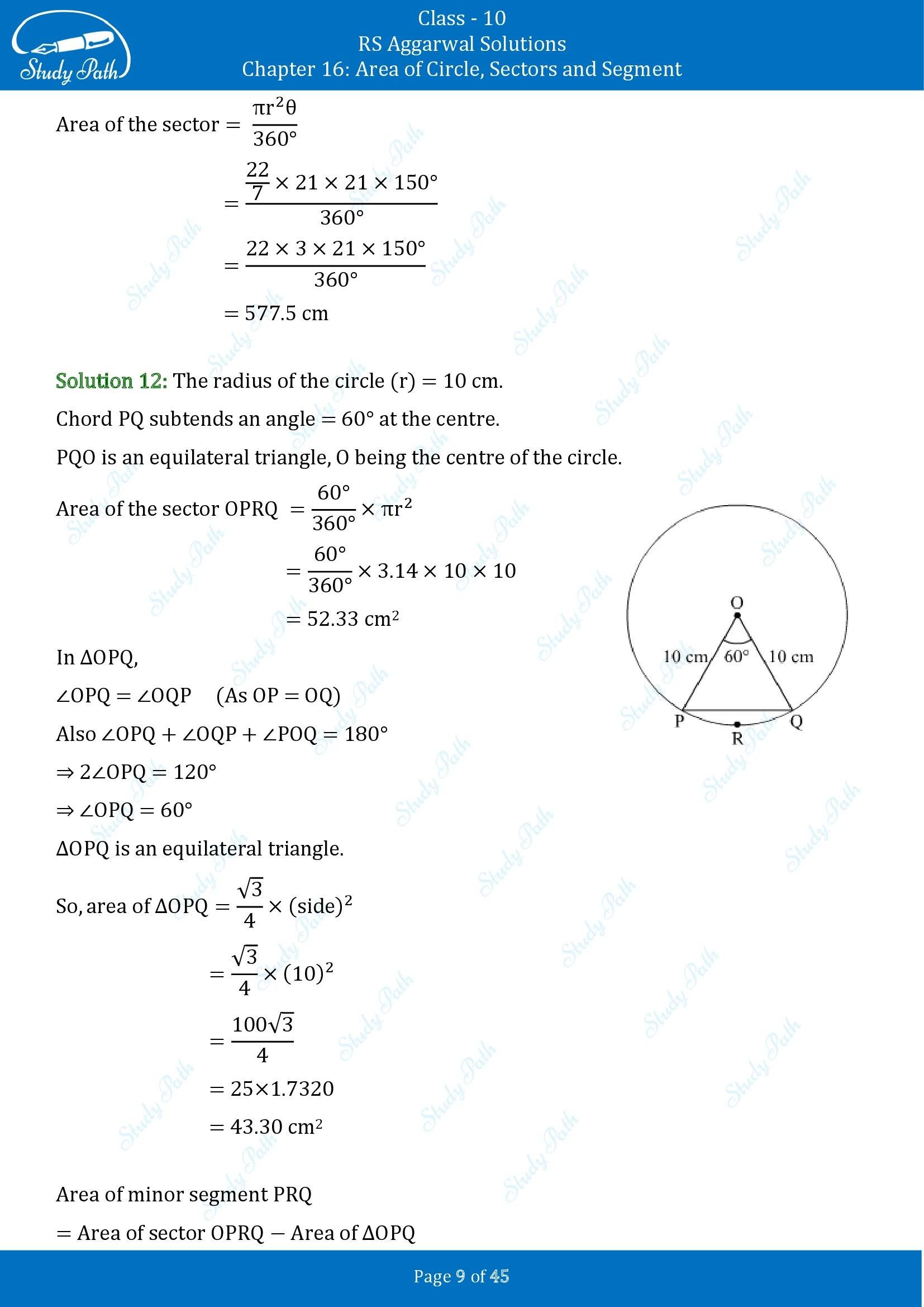 RS Aggarwal Solutions for Class 10 Chapter 16 Area of Circle Sector and Segment Exercise 16A 00009