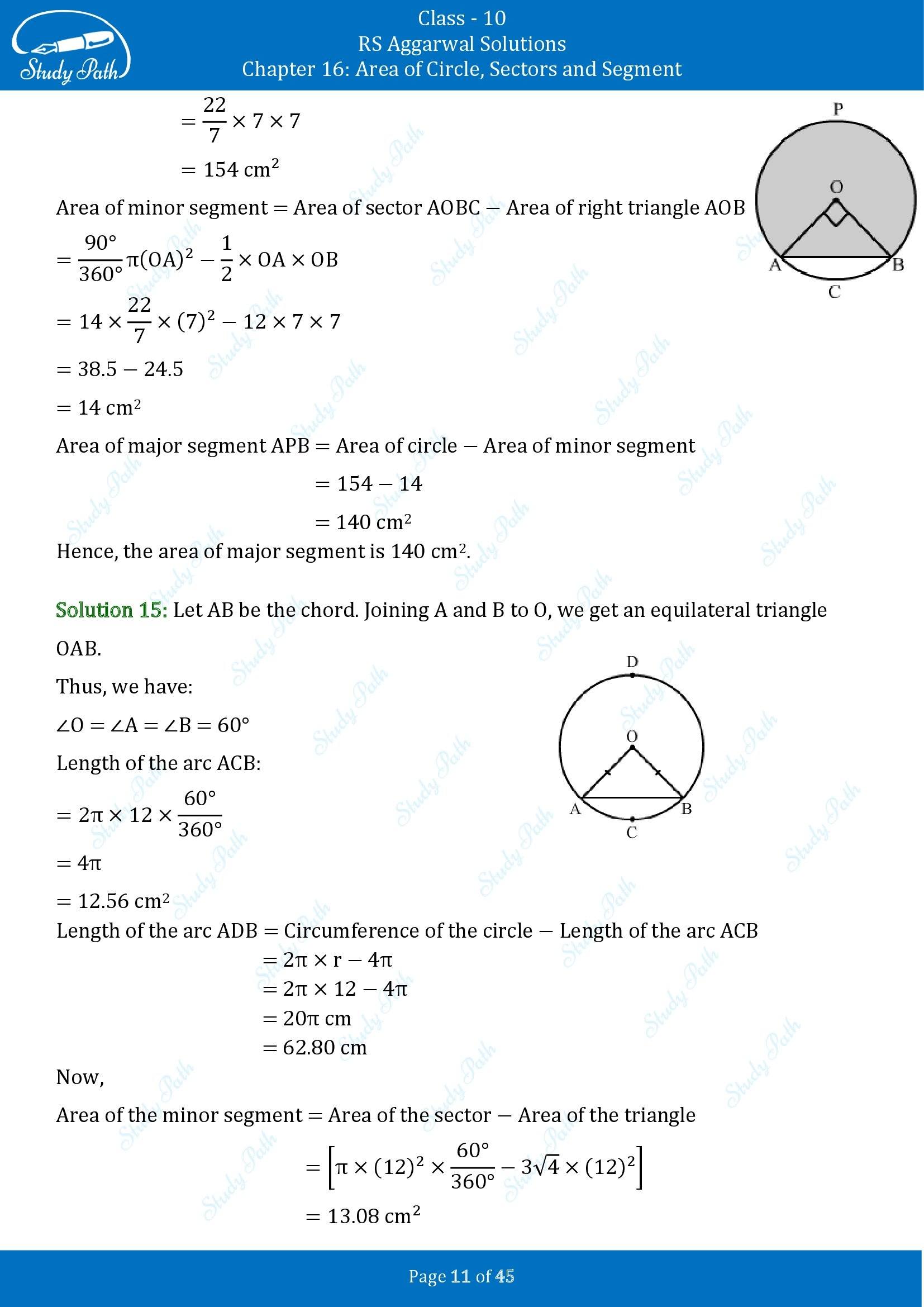 RS Aggarwal Solutions for Class 10 Chapter 16 Area of Circle Sector and Segment Exercise 16A 00011