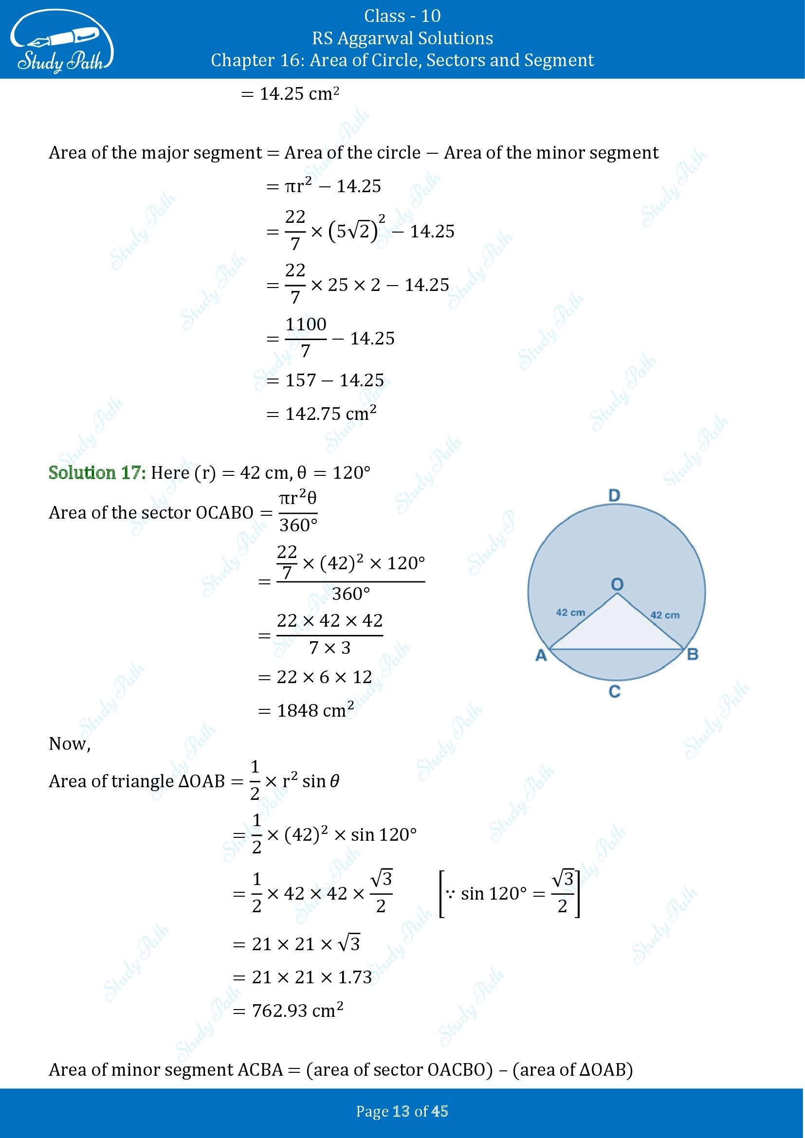RS Aggarwal Solutions for Class 10 Chapter 16 Area of Circle Sector and Segment Exercise 16A 00013