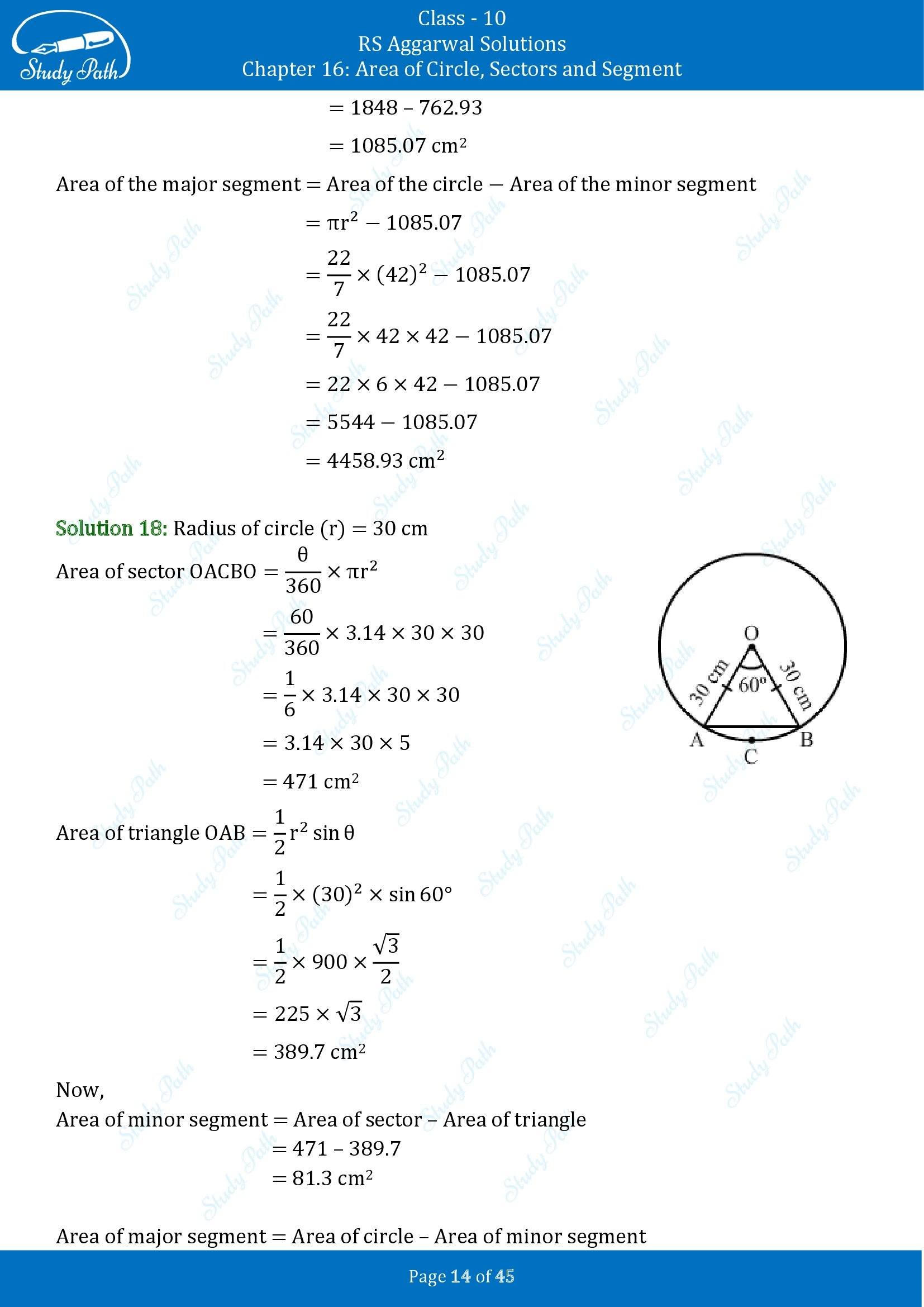 RS Aggarwal Solutions for Class 10 Chapter 16 Area of Circle Sector and Segment Exercise 16A 00014